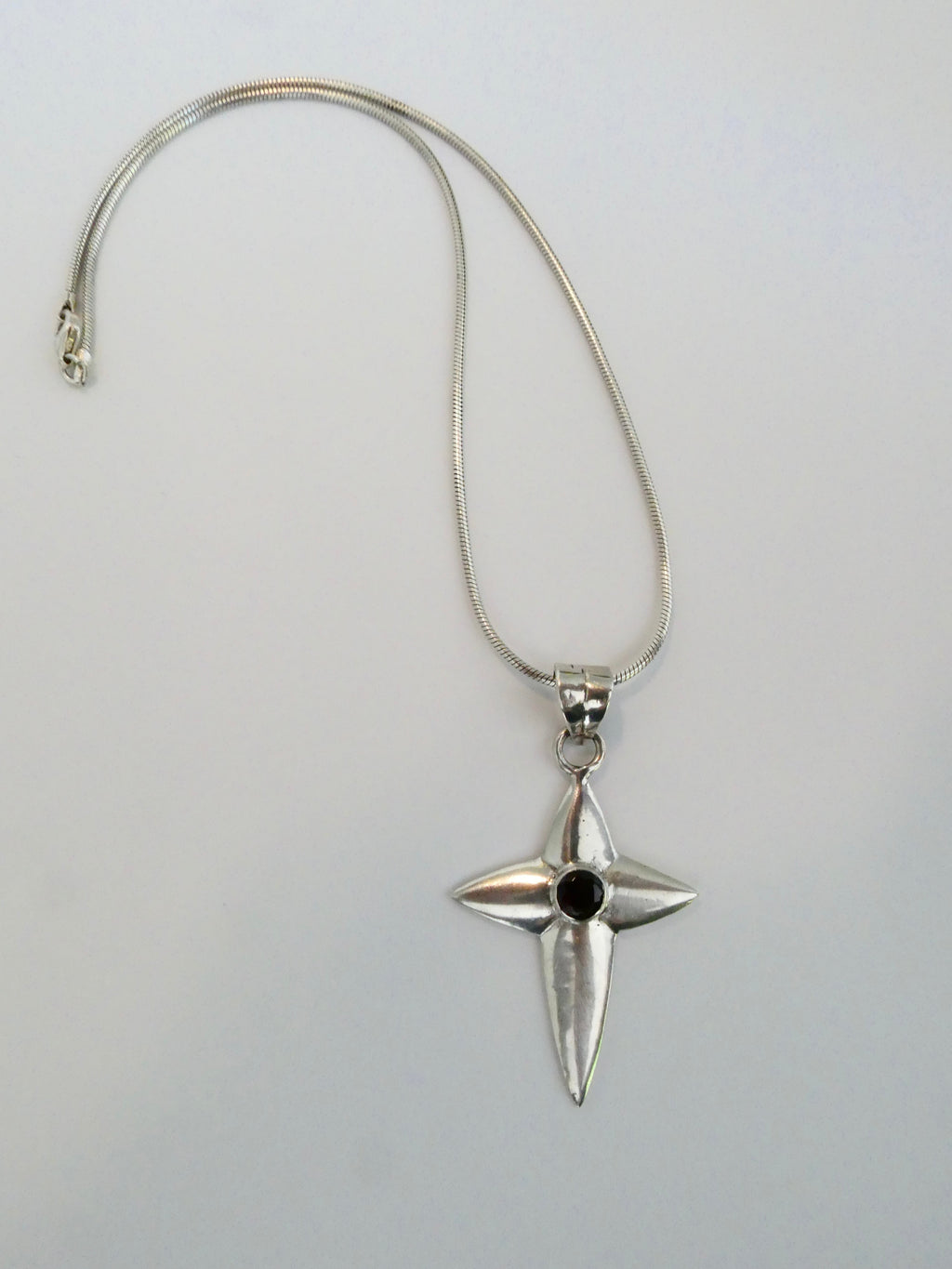 Vintage Silver Statement Garnet Cross Necklace
