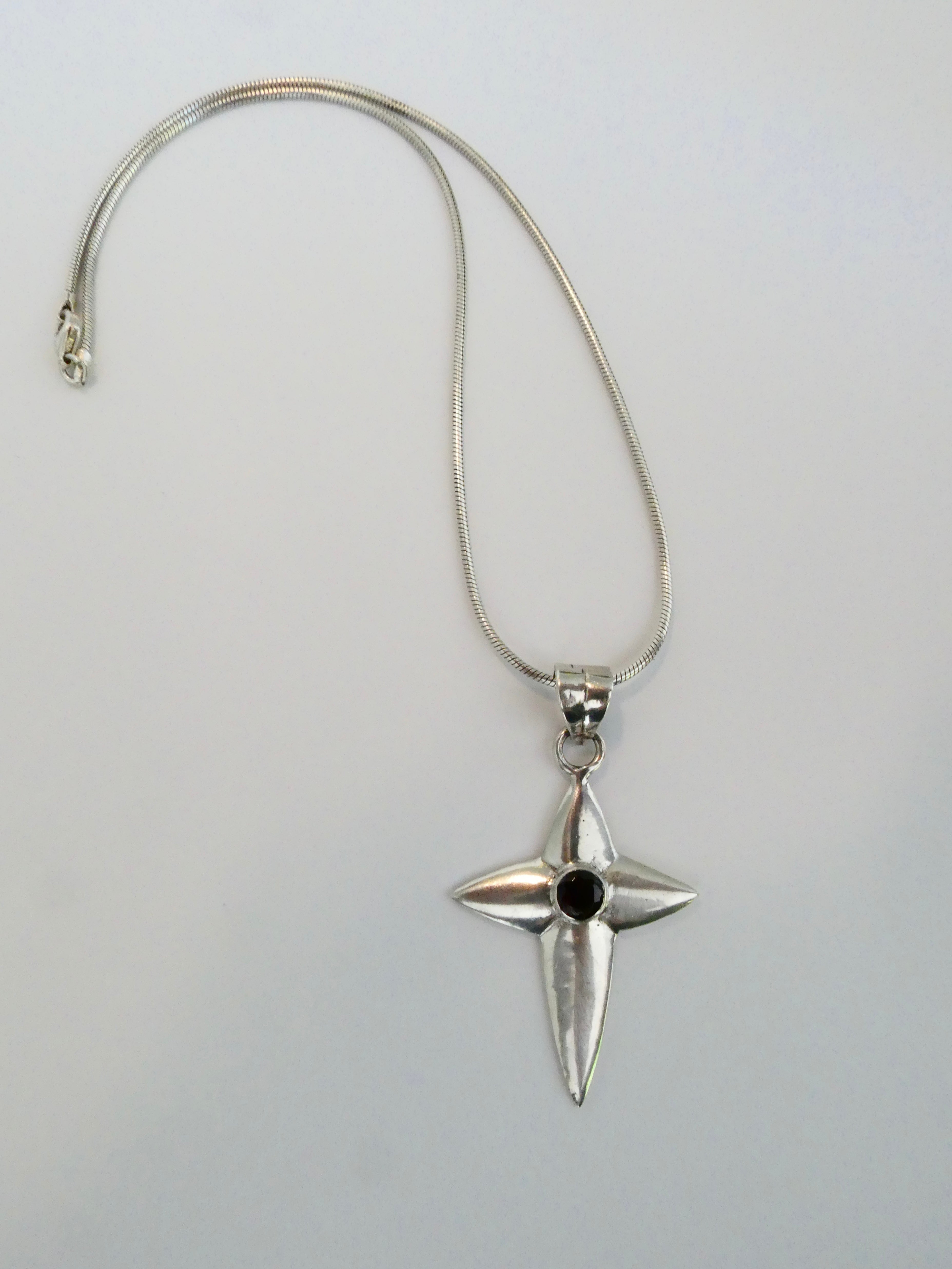Vintage Silver Statement Garnet Cross Necklace