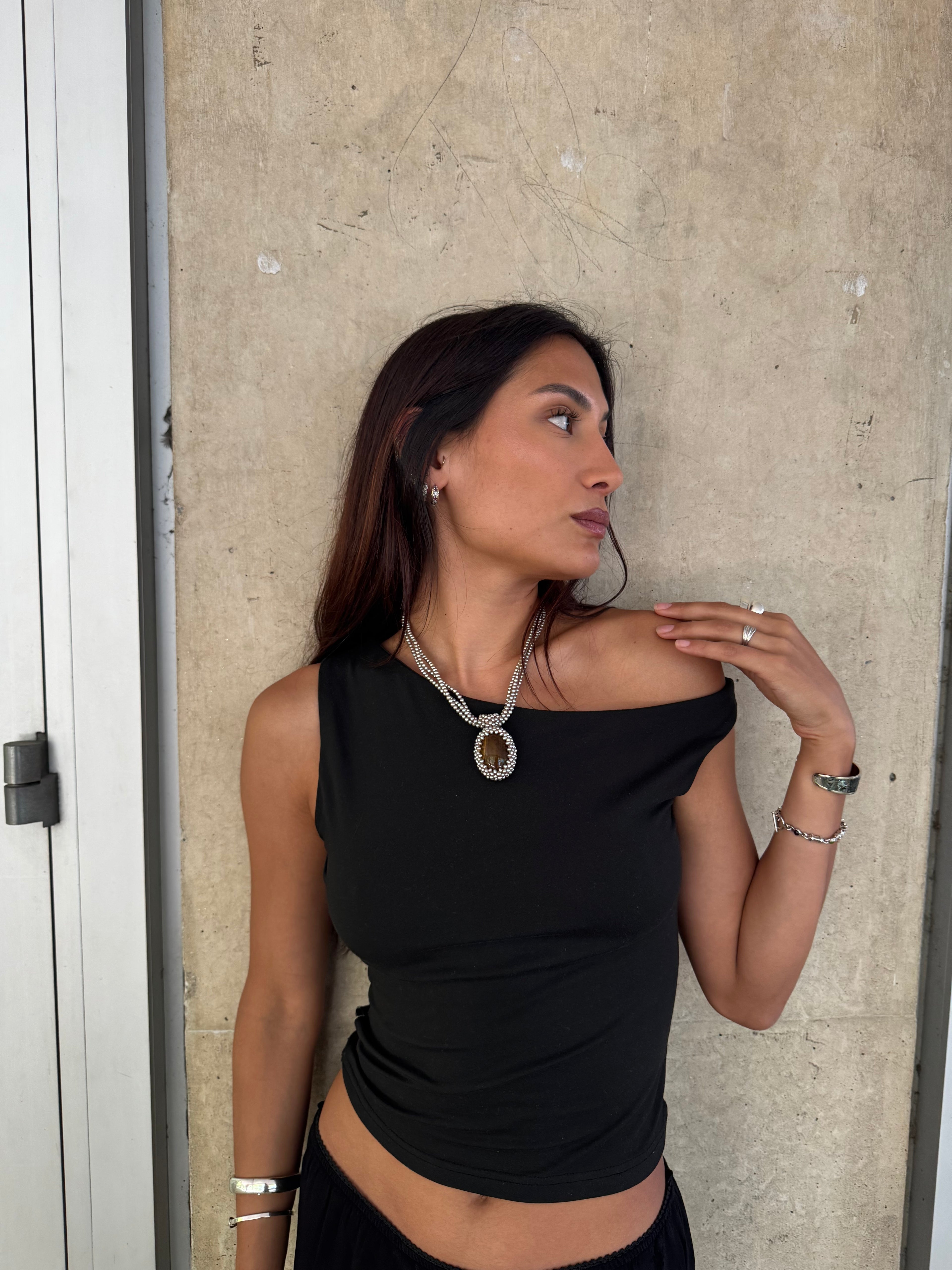 Vintage Statement Tigers Eye Seed Pearl Necklace