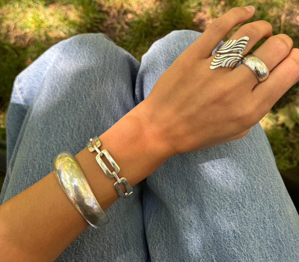 Vintage Silver Rectangular Link Bracelet