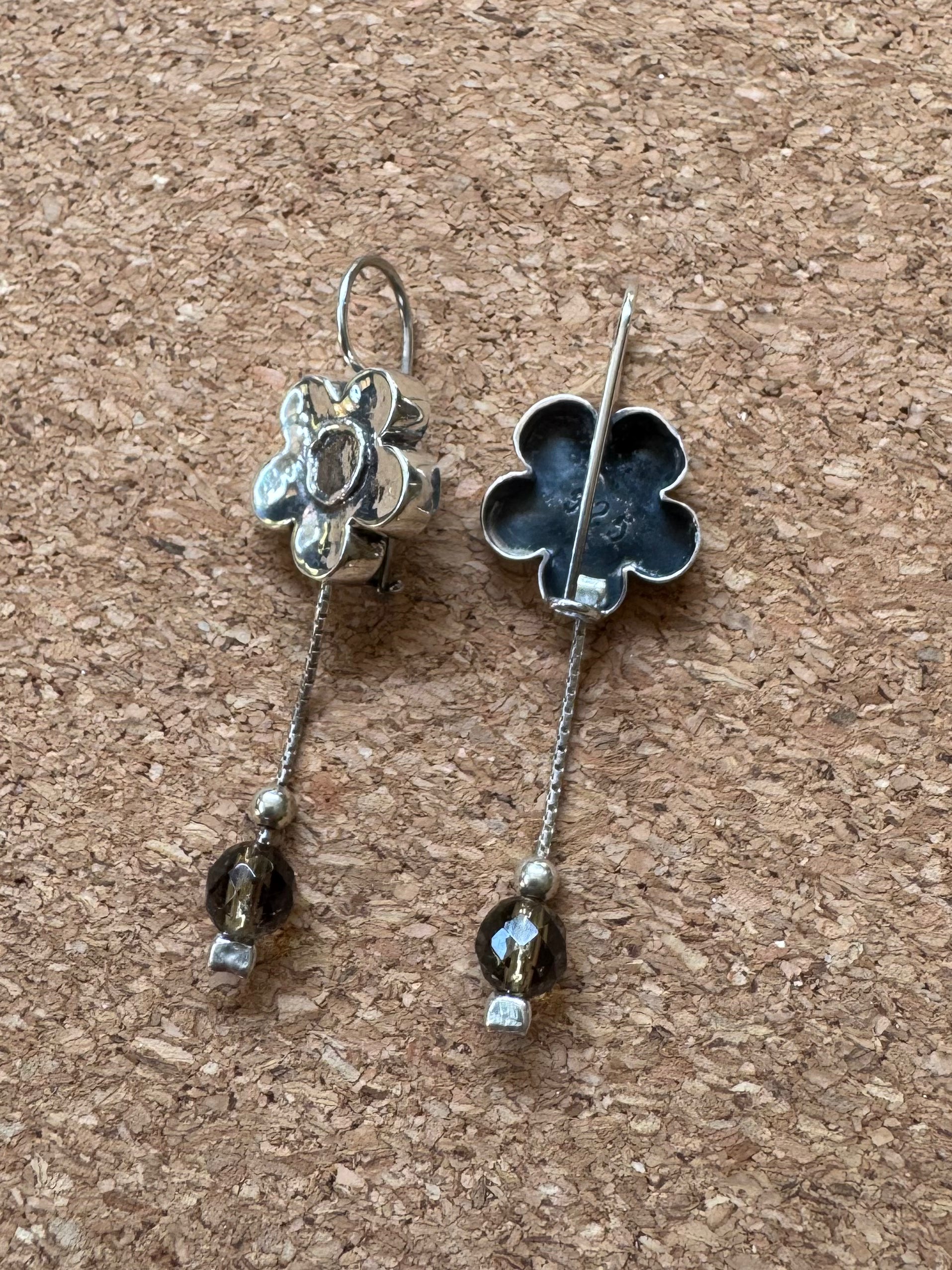 Vintage Flower Smoky Quartz Dangle Earrings