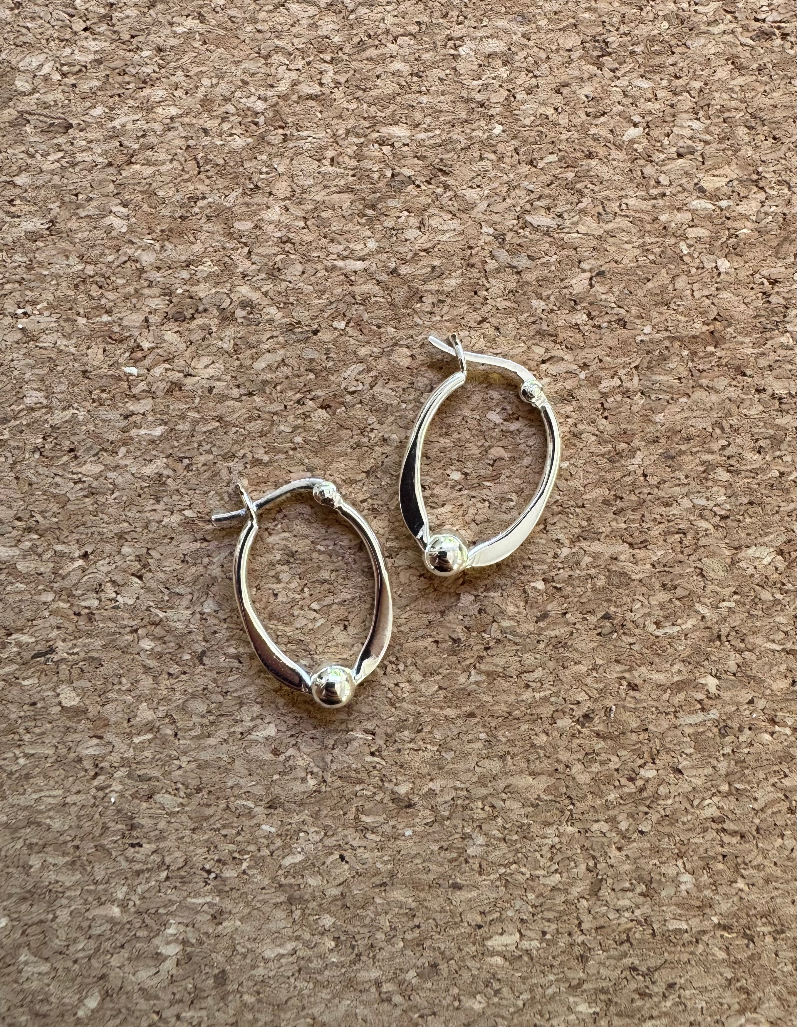 Vintage Silver Ball Drop Hoop Earrings