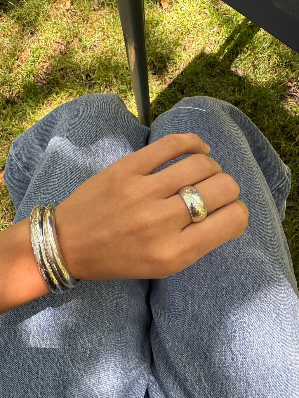 Vintage Silver Etched Band Ring