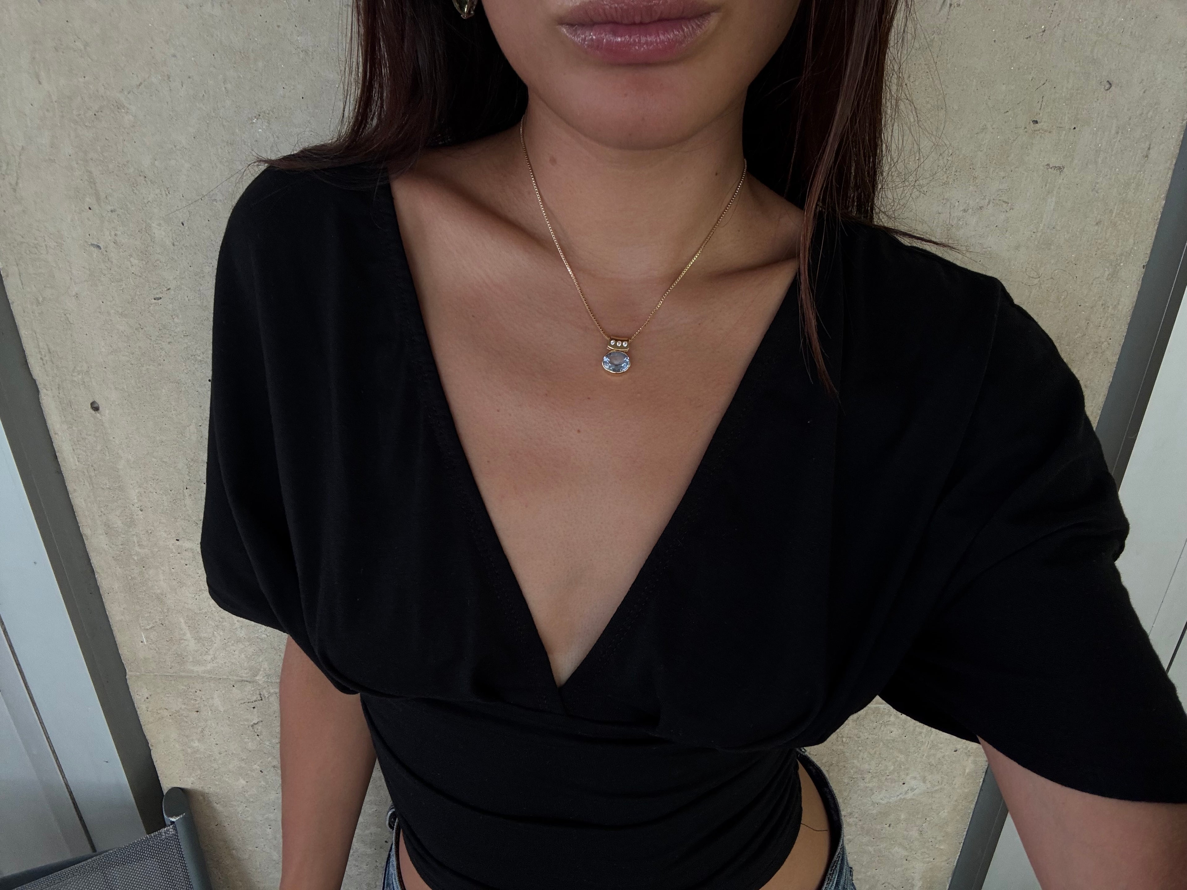 Vintage Gold Blue Spinel Slide Pendant Necklace