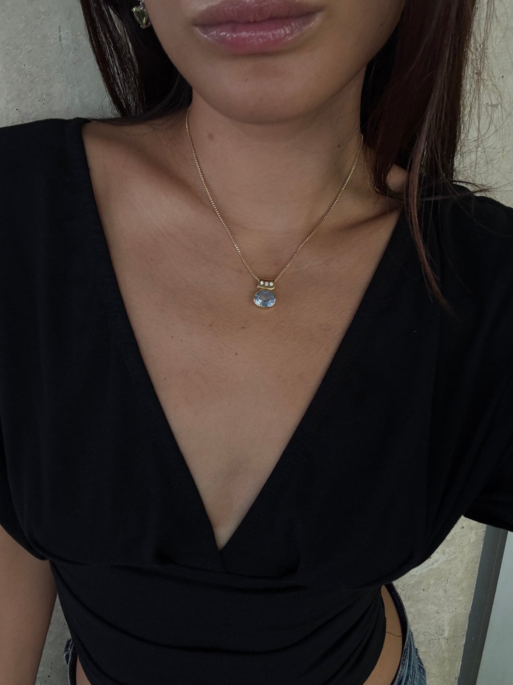 Vintage Gold Blue Spinel Slide Pendant Necklace