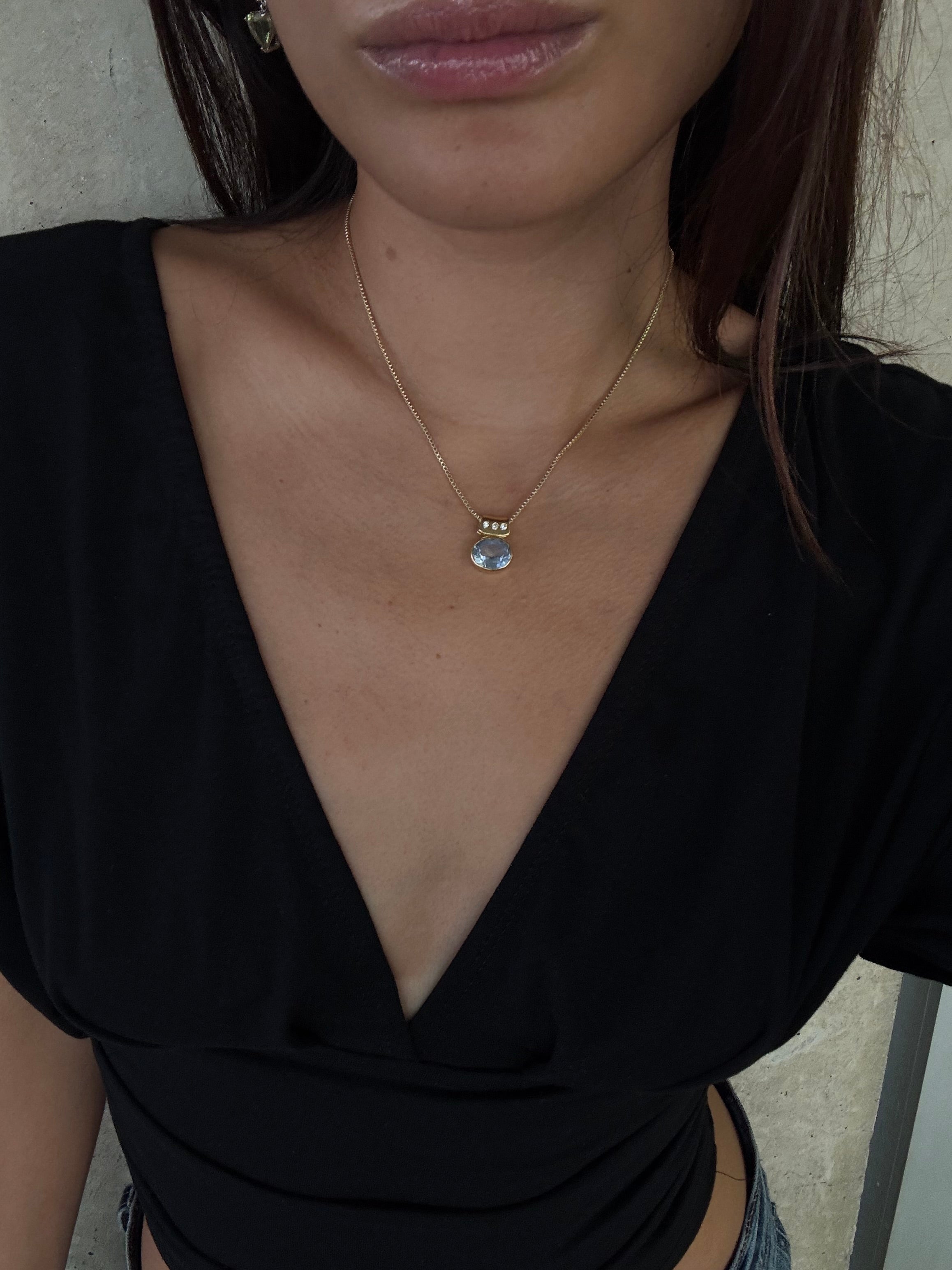 Vintage Gold Blue Spinel Slide Pendant Necklace