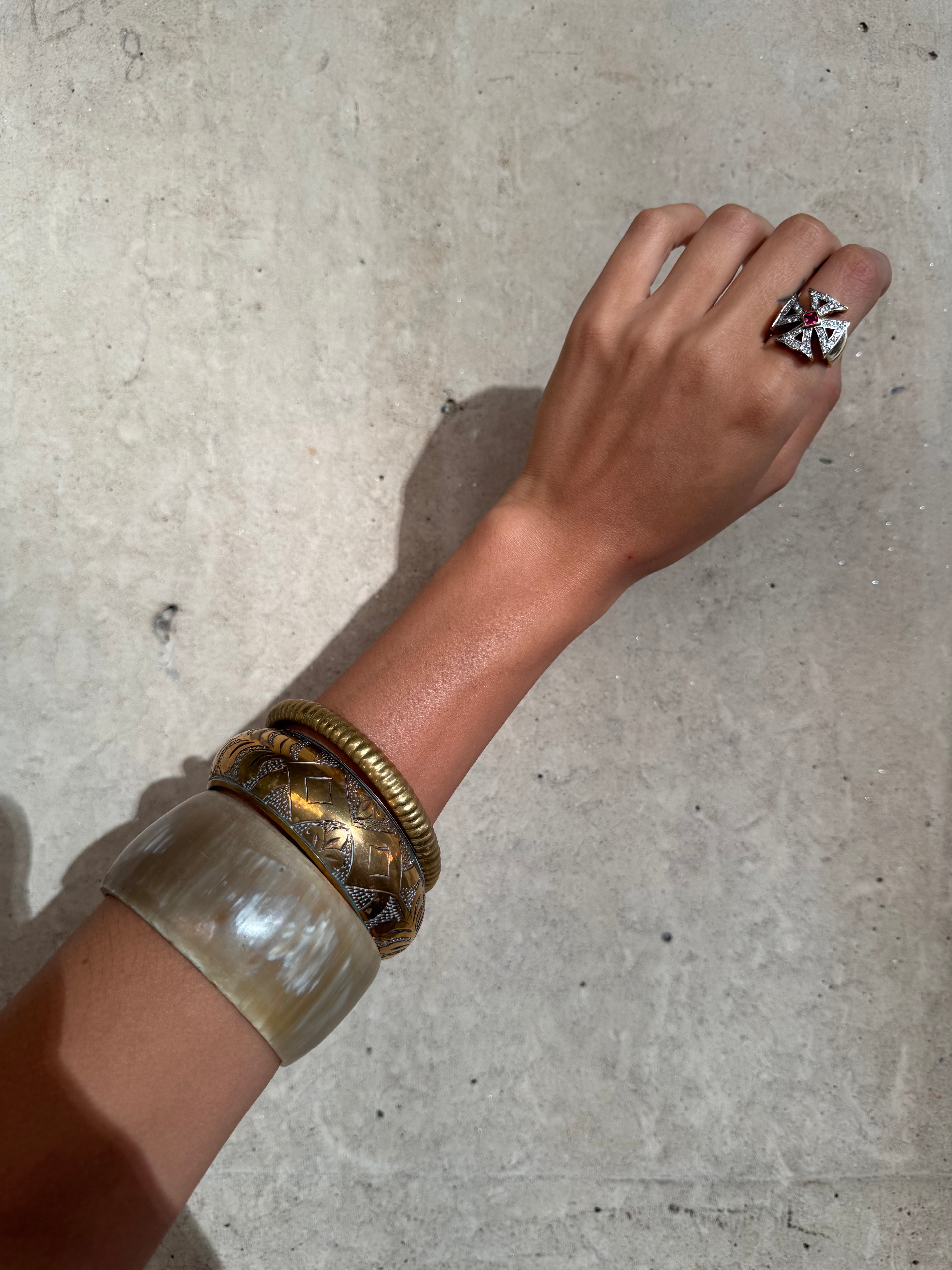 Vintage Engraved Brass Bangle Bracelet