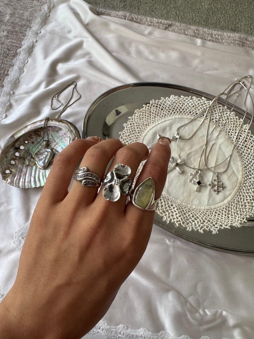 Vintage Silver Green Stone Ring