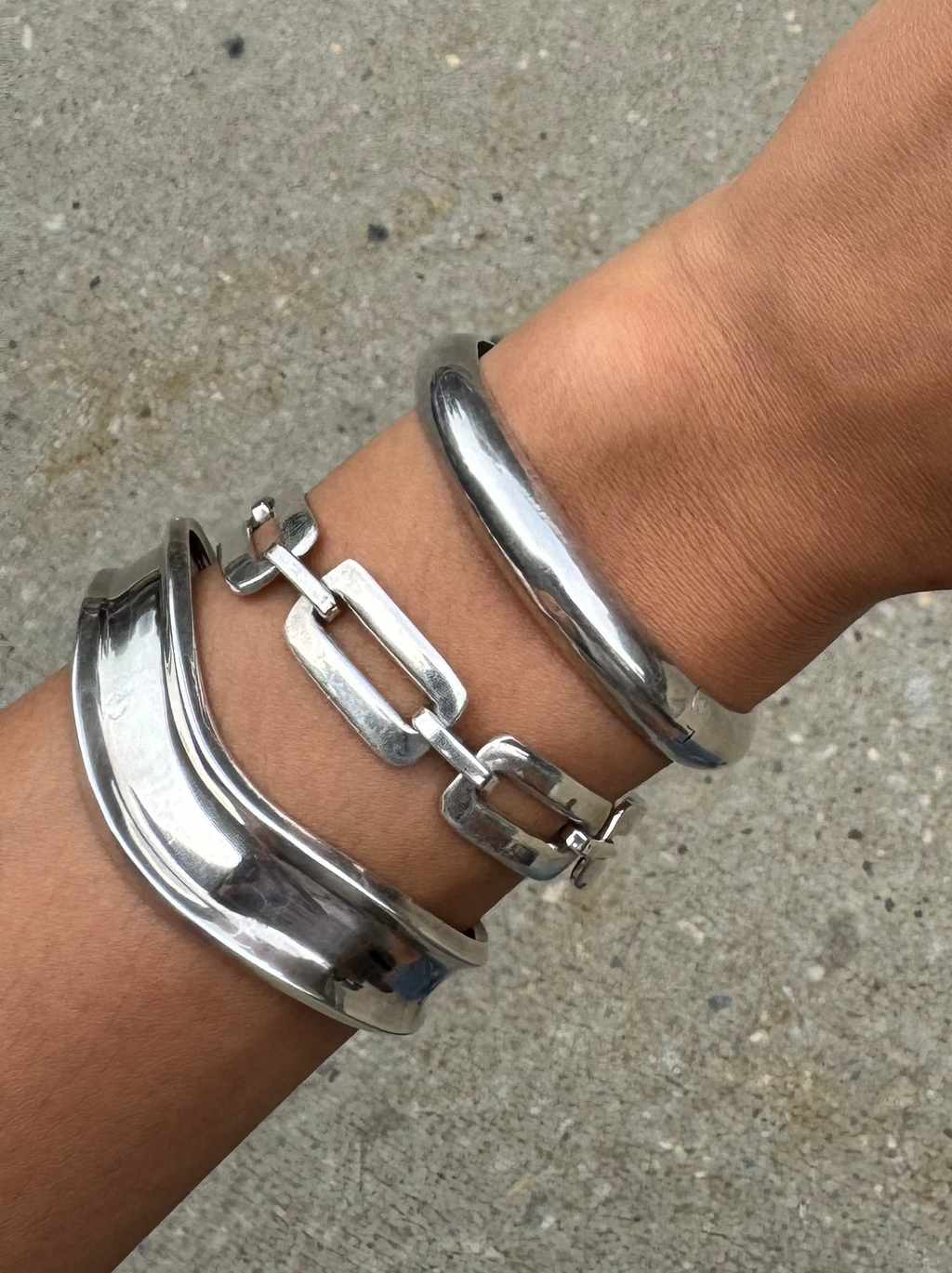Vintage Silver Wavy Cuff Bracelet