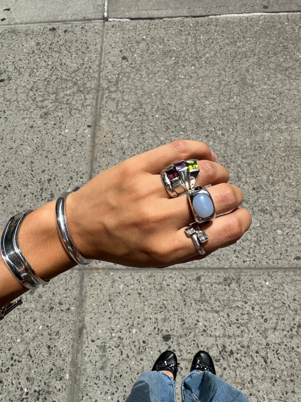 Vintage Silver Chunky Quartz & Amethyst Ring