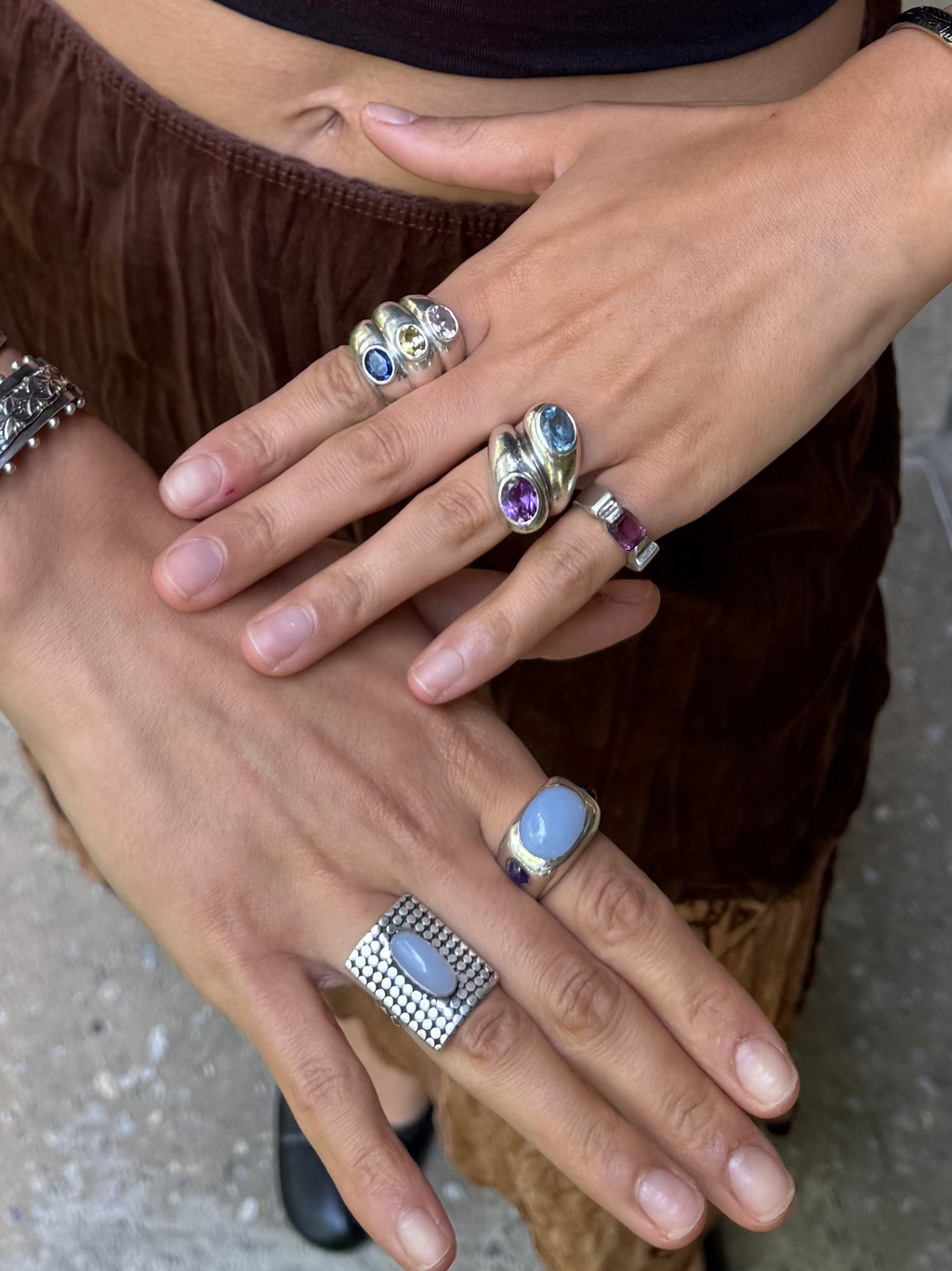 Vintage Silver Statement 2 Semi-Precious Stone Wrap Ring