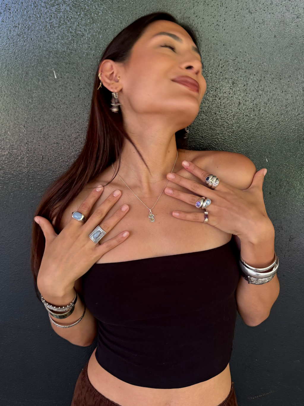 Vintage Silver Statement 3 Semi-Precious Stone Ring