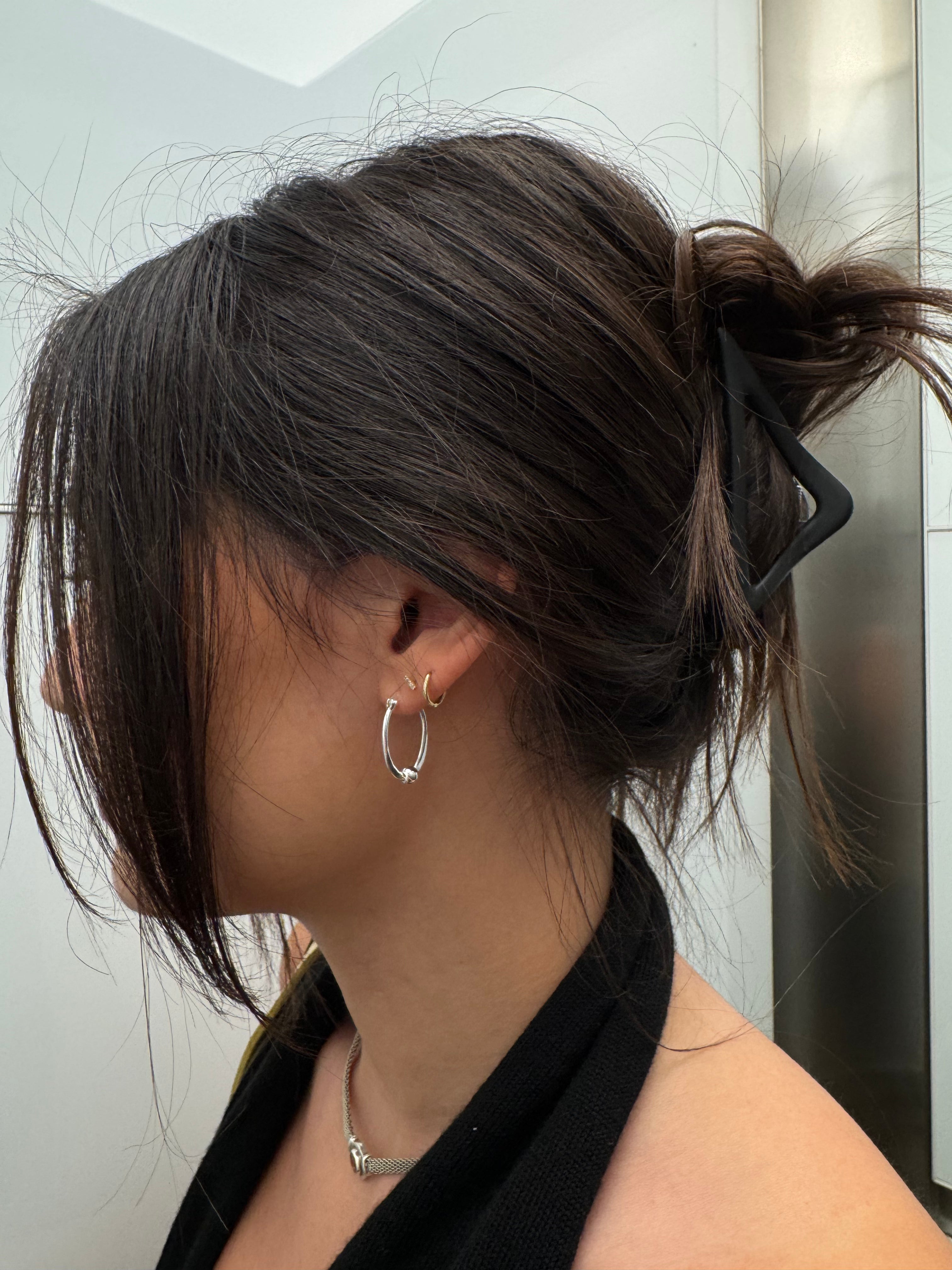 Vintage Silver Ball Drop Hoop Earrings