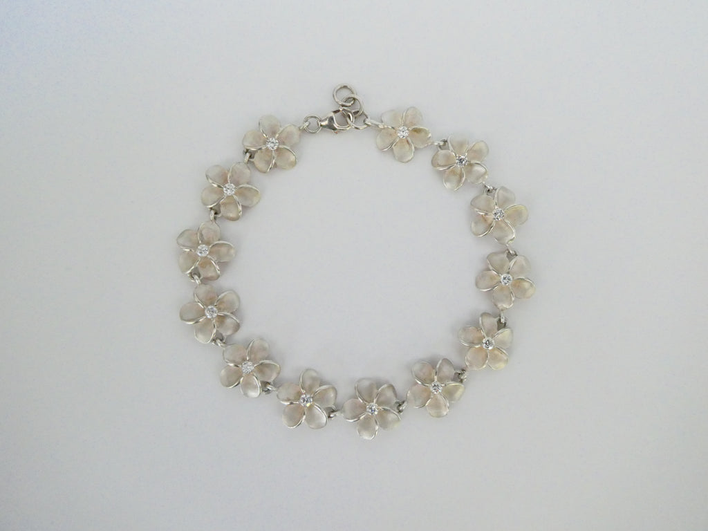 Vintage Silver CZ Flower Link Bracelet