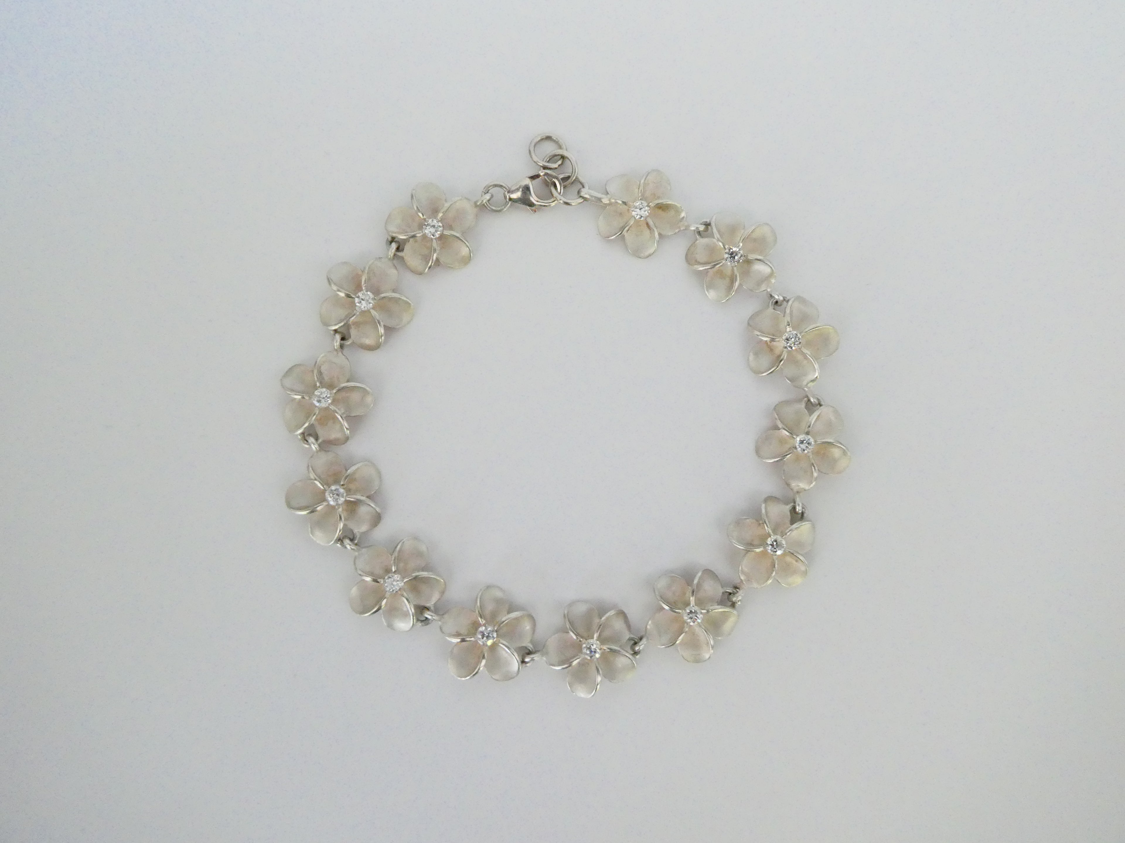 Vintage Silver CZ Flower Link Bracelet