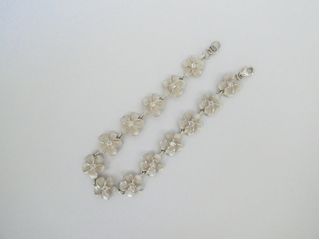 Vintage Silver CZ Flower Link Bracelet