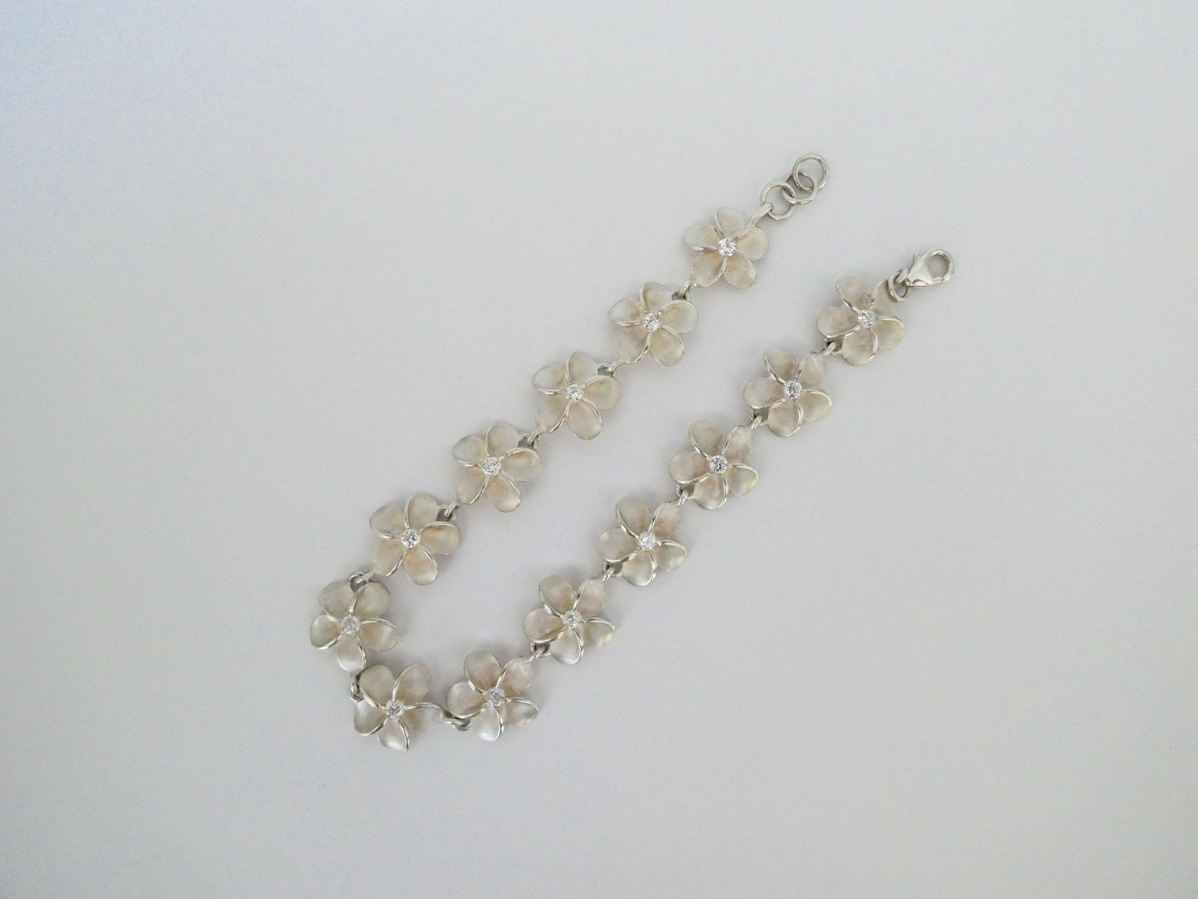 Vintage Silver CZ Flower Link Bracelet