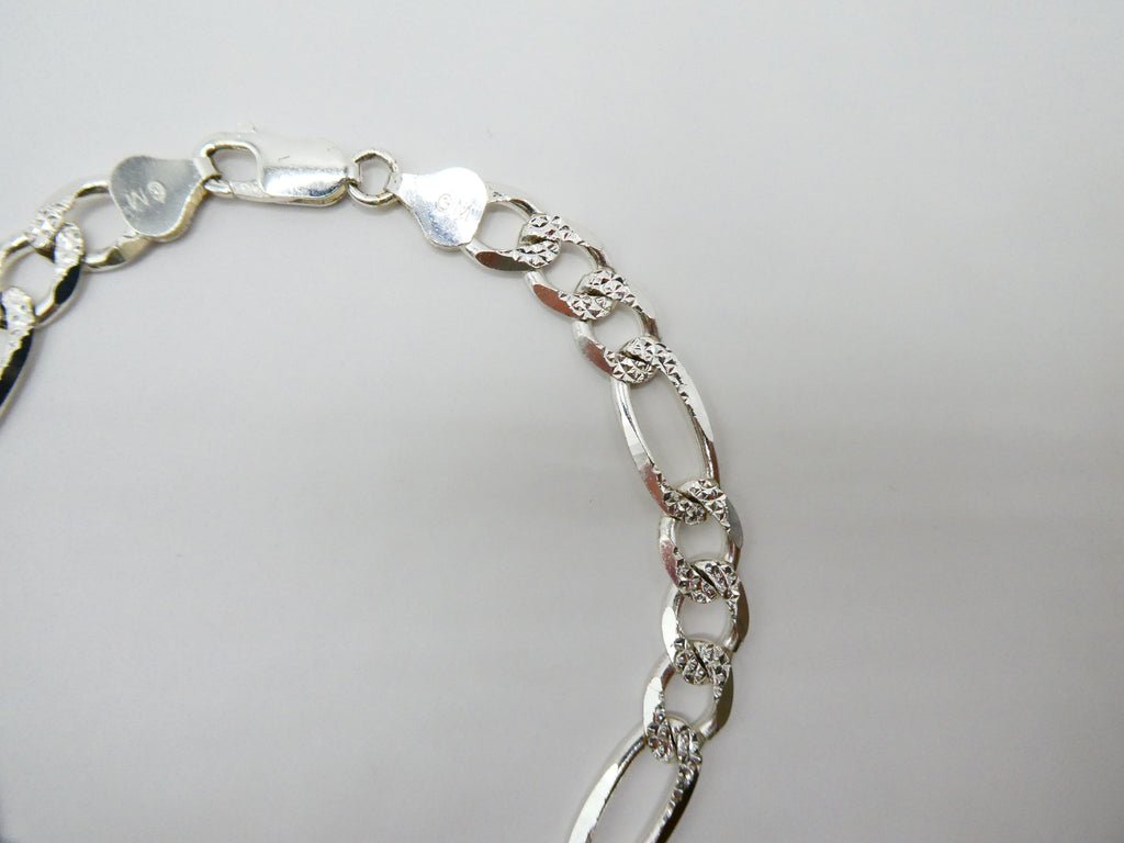 Vintage Silver Etched Figaro Link Bracelet