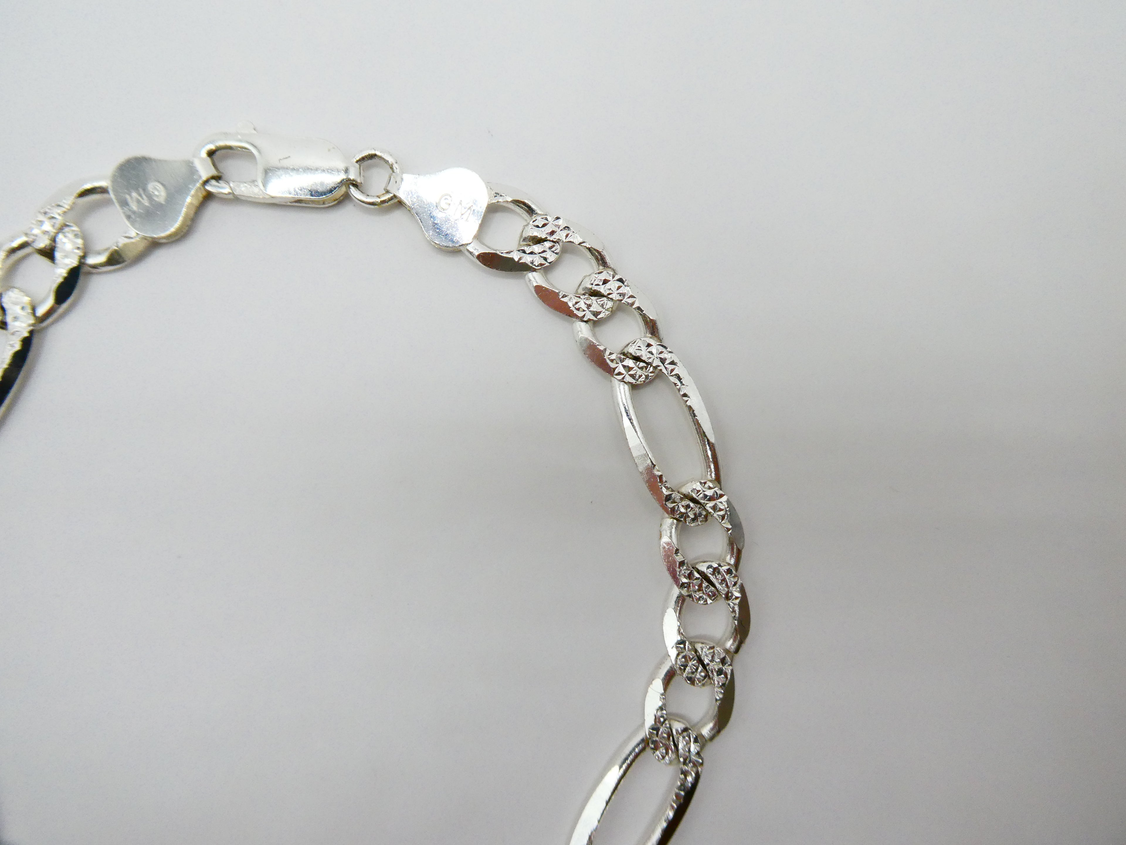 Vintage Silver Etched Figaro Link Bracelet