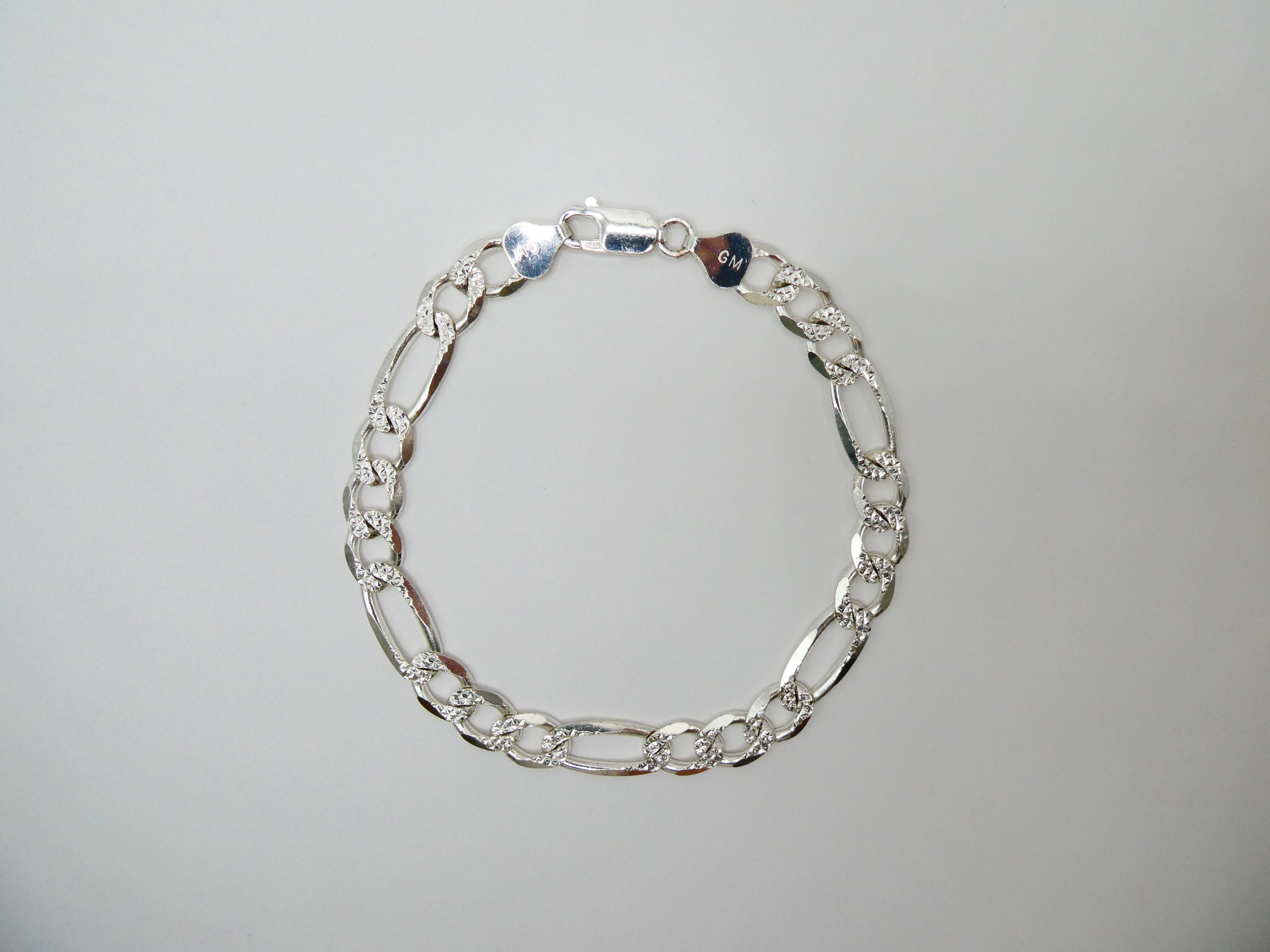 Vintage Silver Etched Figaro Link Bracelet