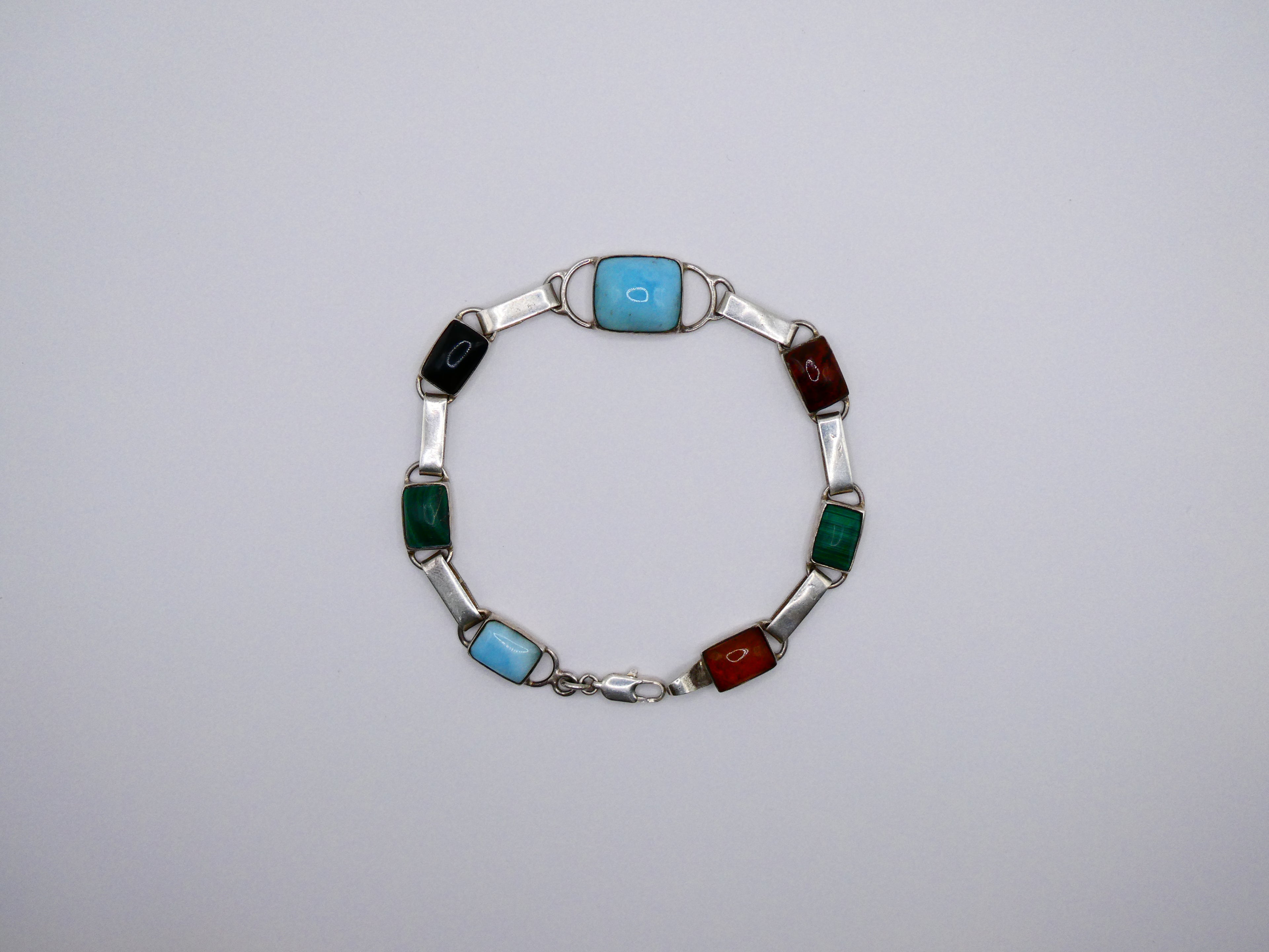 Vintage Silver Semi-Precious Stone Link Bracelet