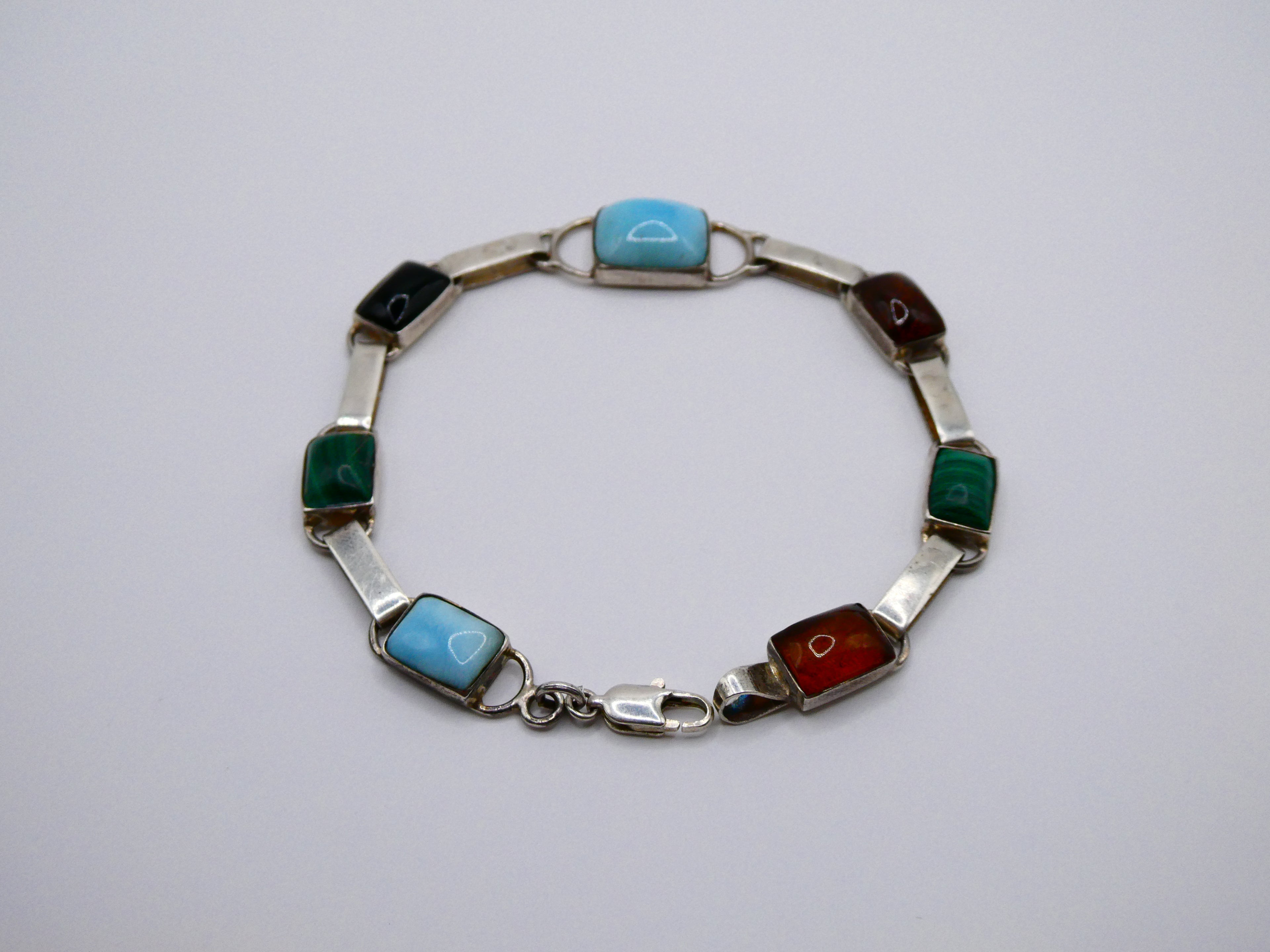 Vintage Silver Semi-Precious Stone Link Bracelet