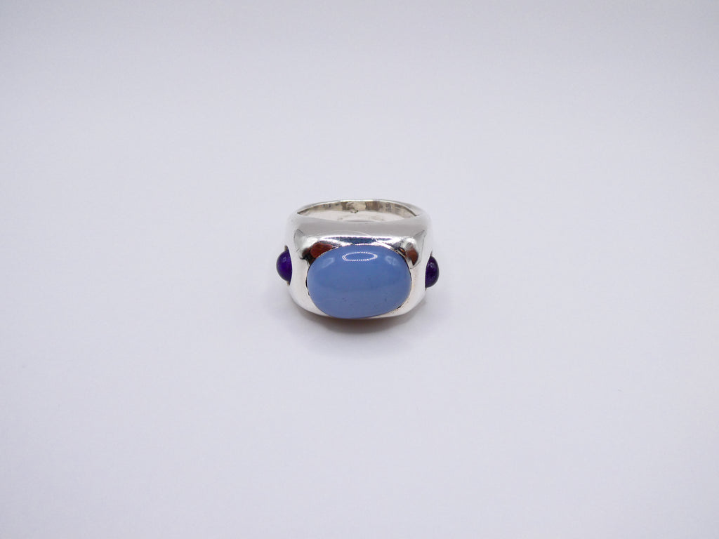 Vintage Silver Chunky Quartz & Amethyst Ring