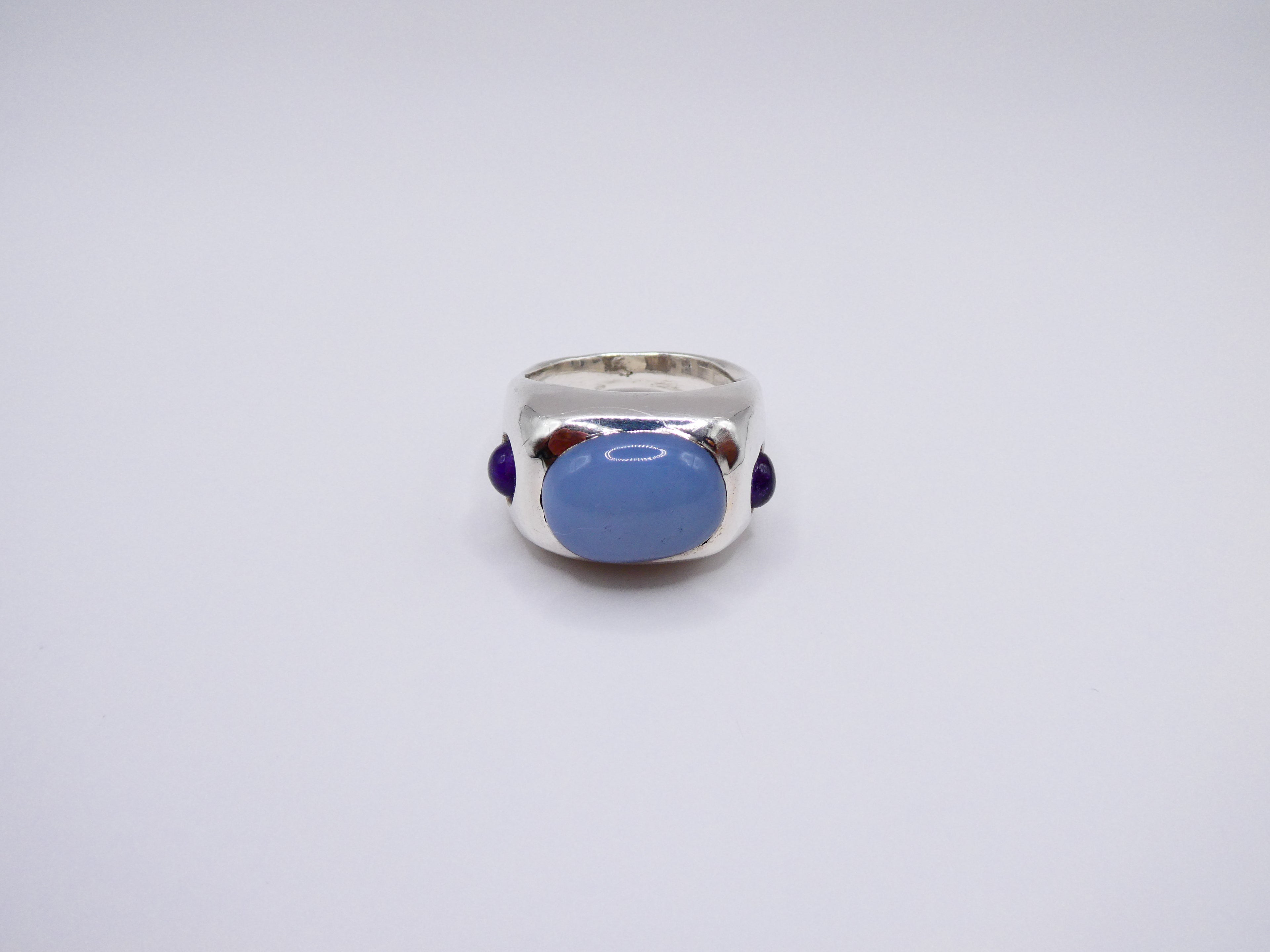 Vintage Silver Chunky Quartz & Amethyst Ring
