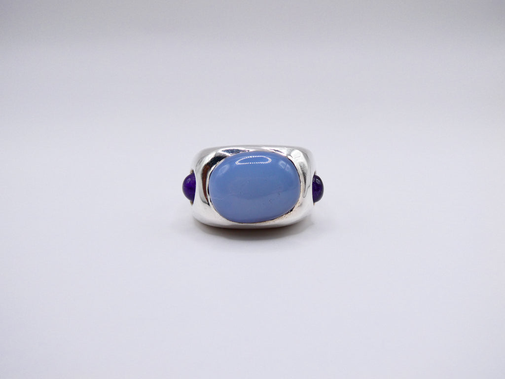 Vintage Silver Chunky Quartz & Amethyst Ring