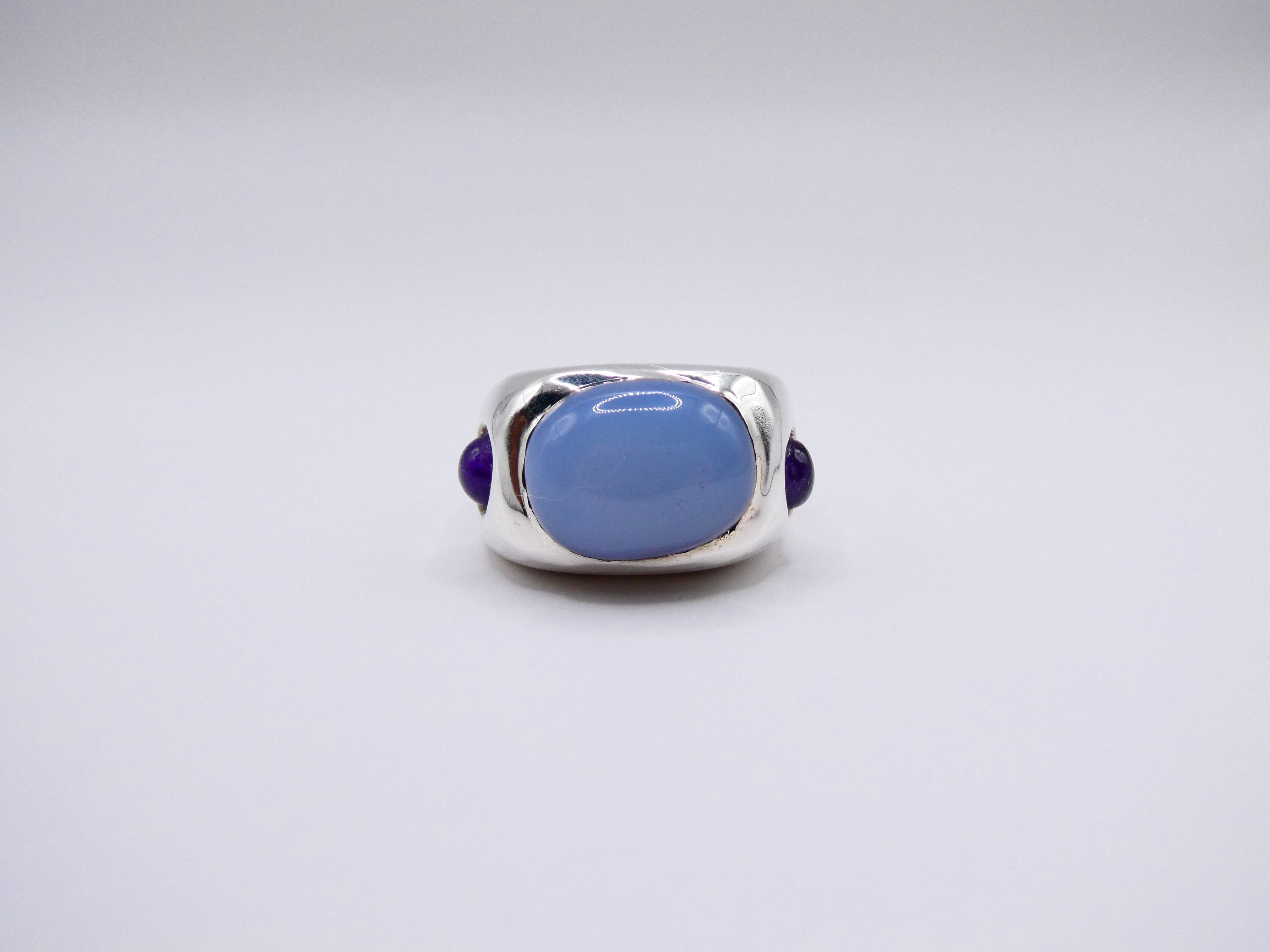Vintage Silver Chunky Quartz & Amethyst Ring