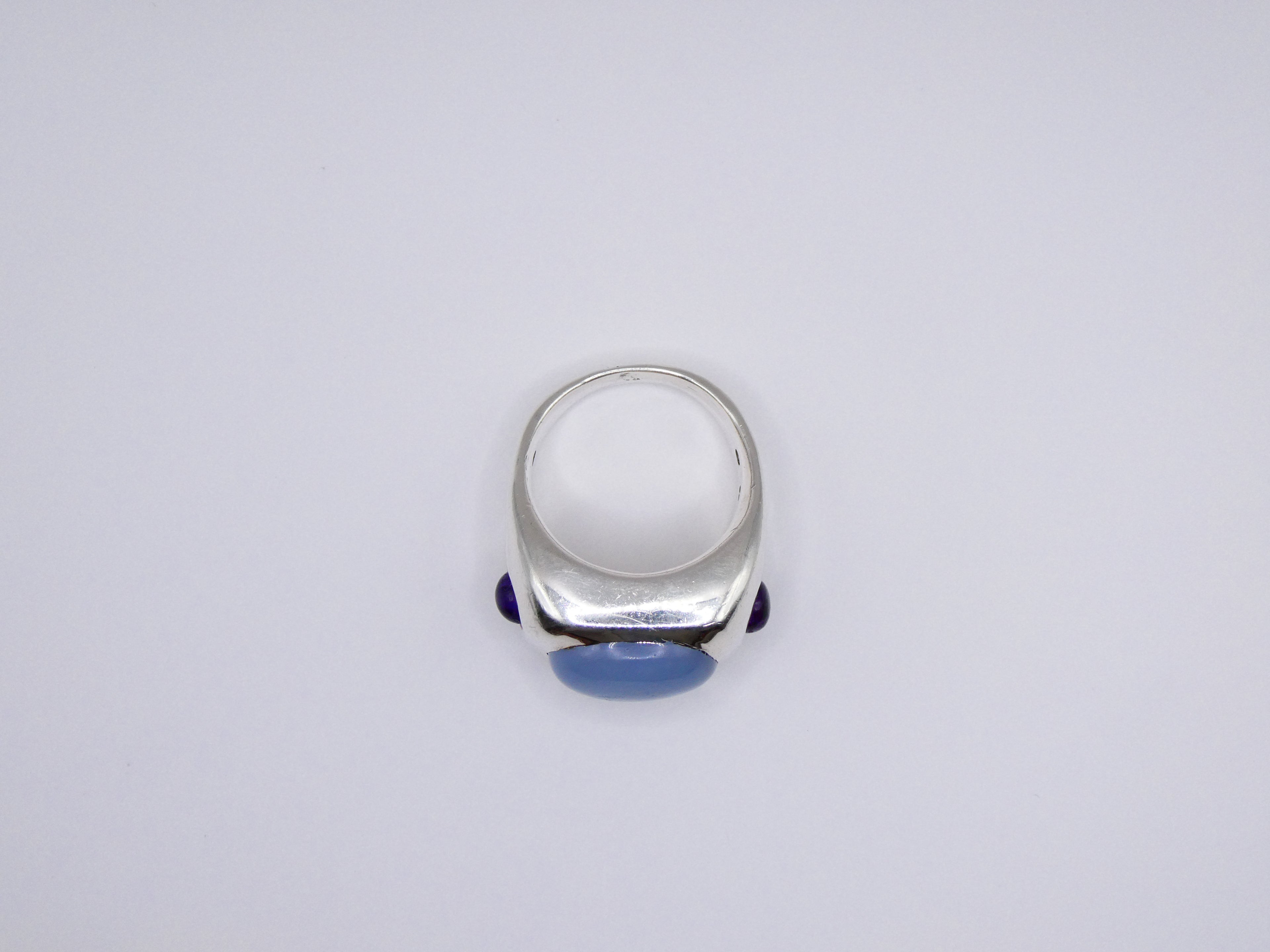 Vintage Silver Chunky Quartz & Amethyst Ring