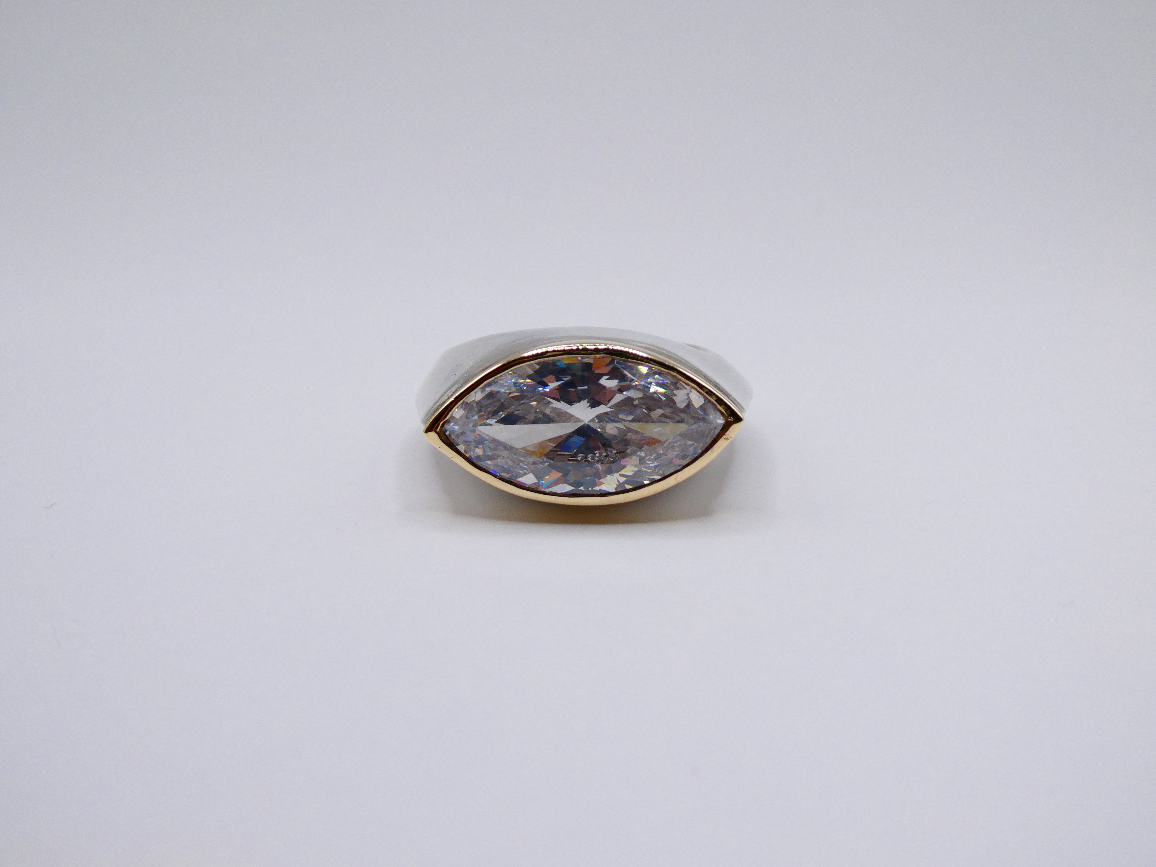 Vintage Two-Tone Marquise Silver & 14kt Gold Ring