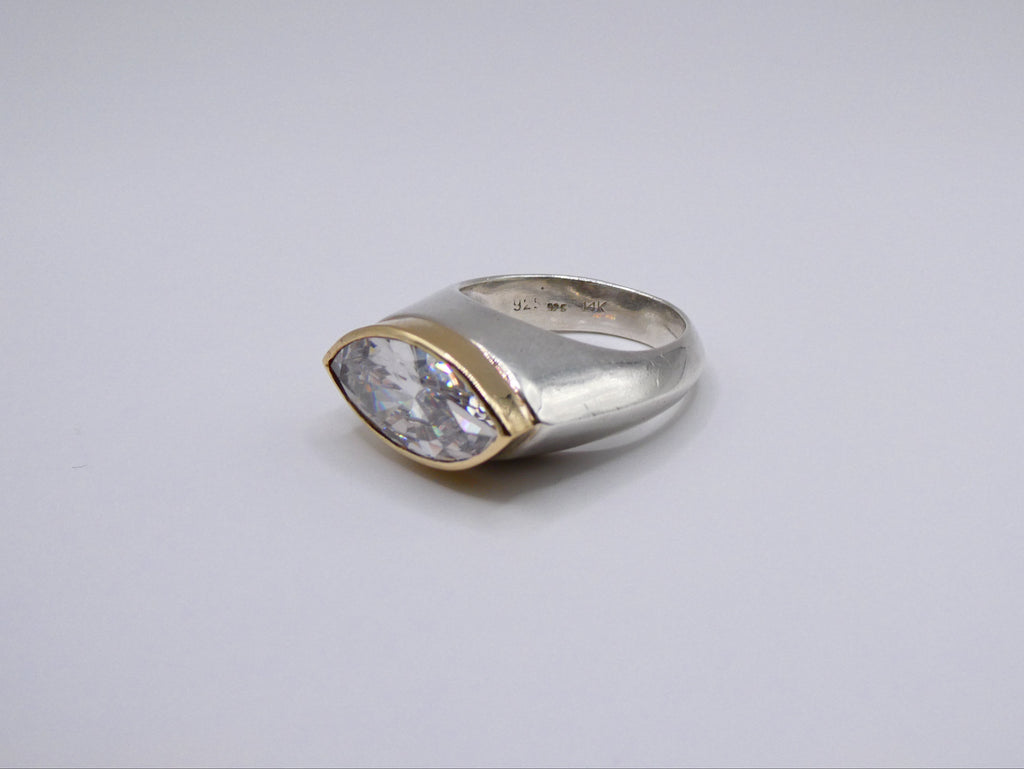 Vintage Two-Tone Marquise Silver & 14kt Gold Ring