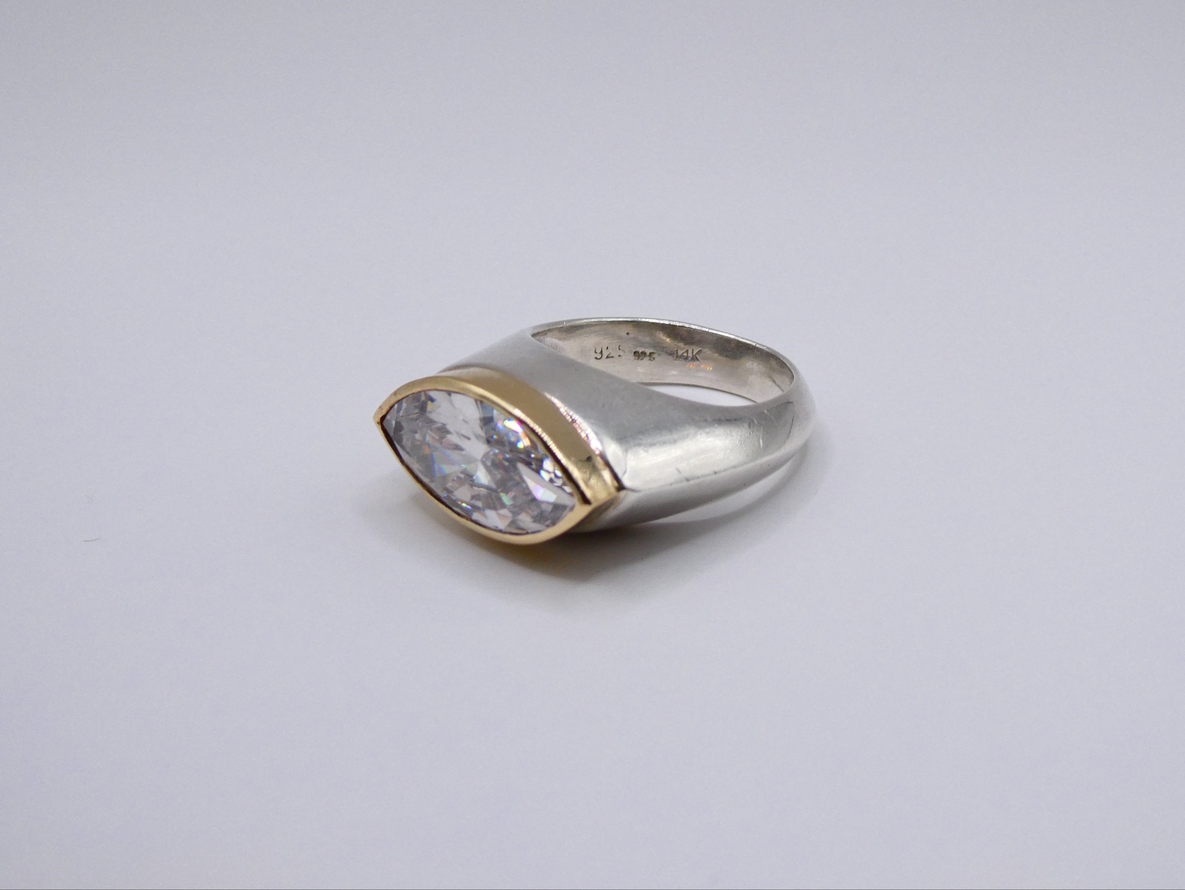 Vintage Two-Tone Marquise Silver & 14kt Gold Ring