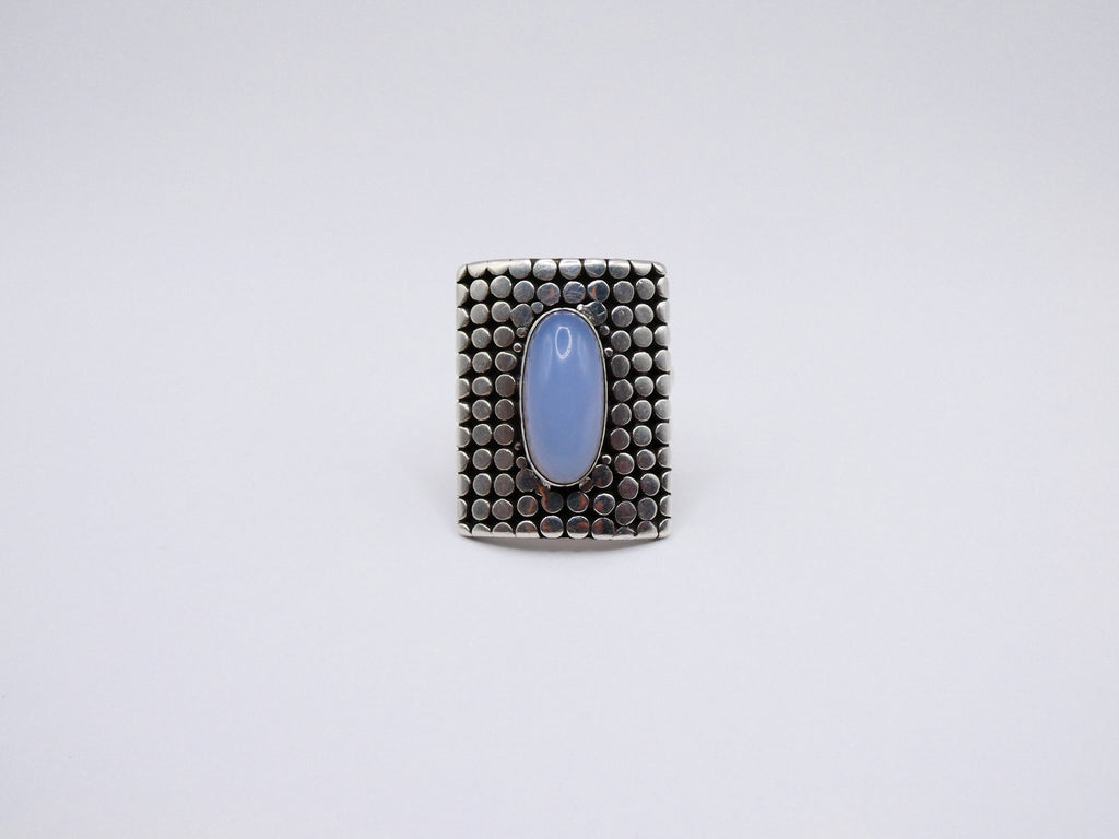 Vintage Silver Calcedony Cabochon Statement Ring