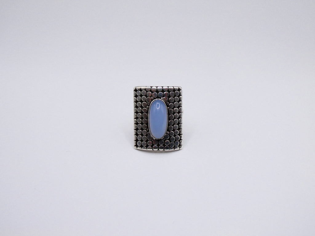 Vintage Silver Calcedony Cabochon Statement Ring