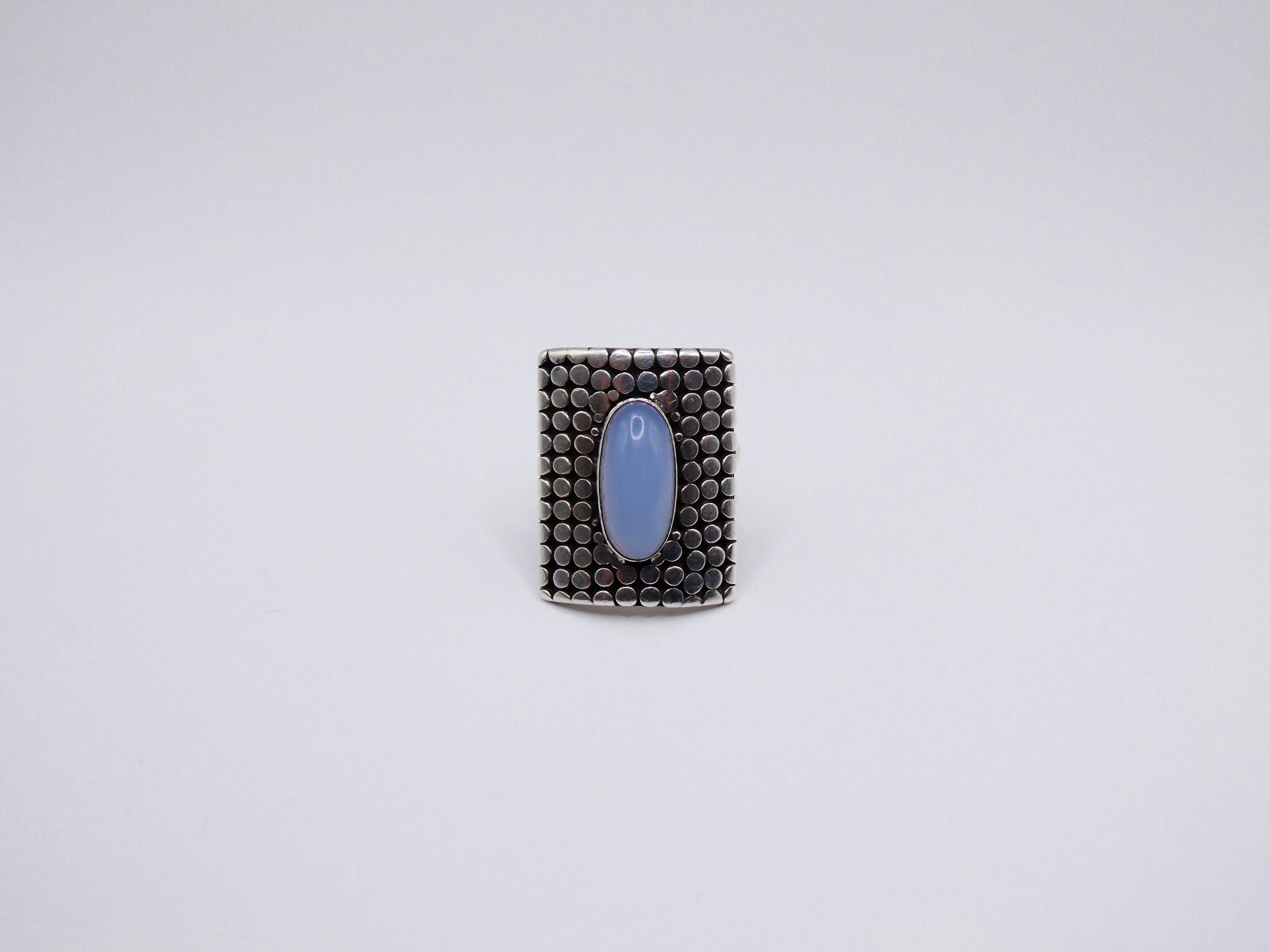 Vintage Silver Calcedony Cabochon Statement Ring