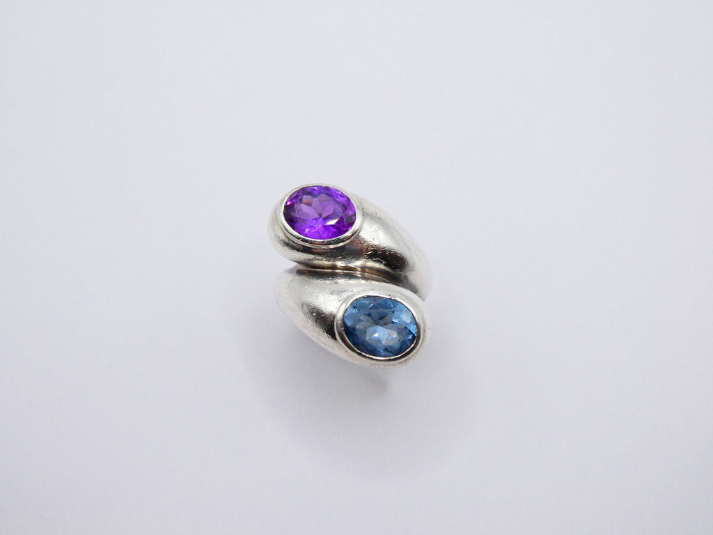 Vintage Silver Statement 2 Semi-Precious Stone Wrap Ring