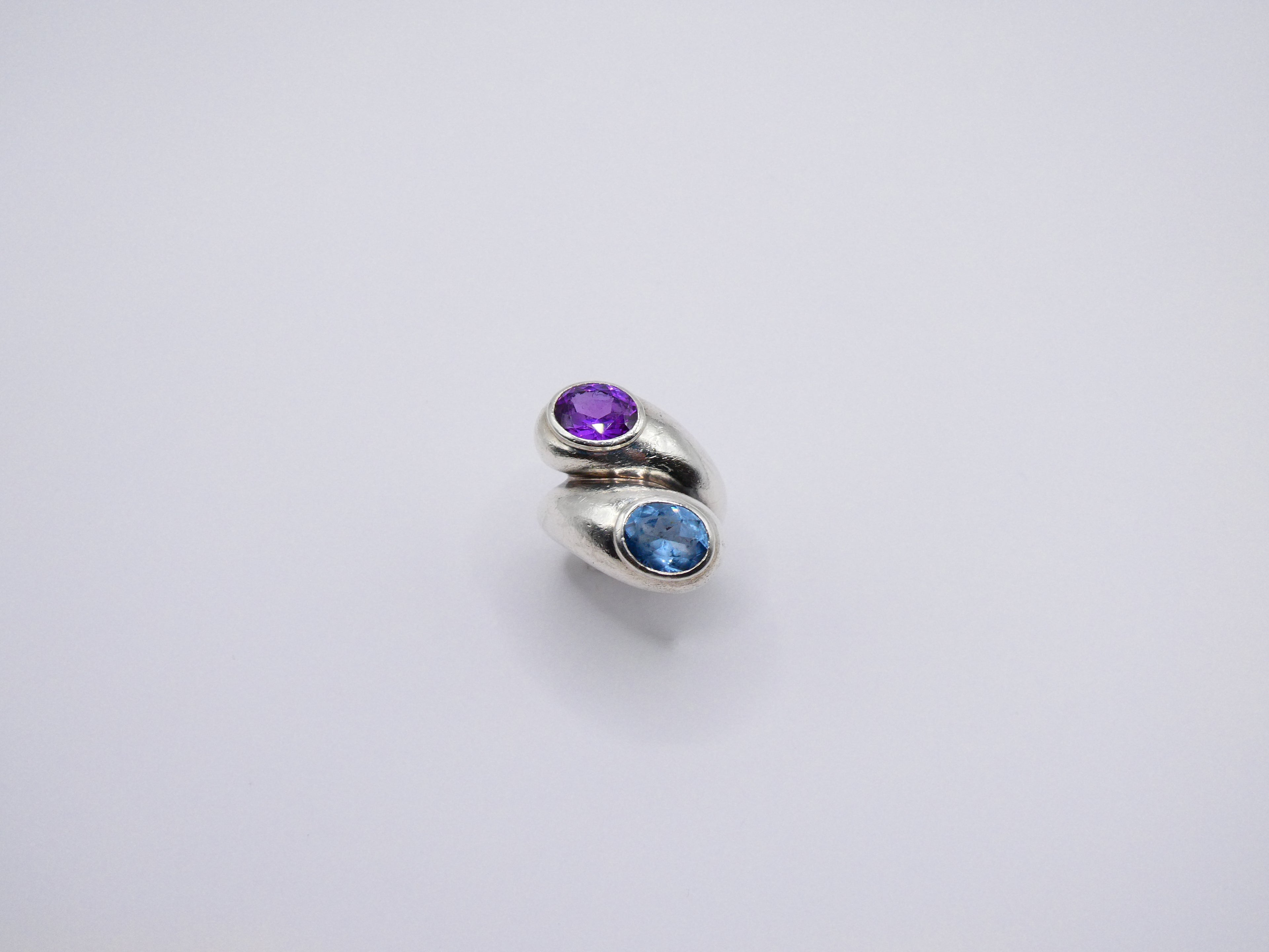 Vintage Silver Statement 2 Semi-Precious Stone Wrap Ring