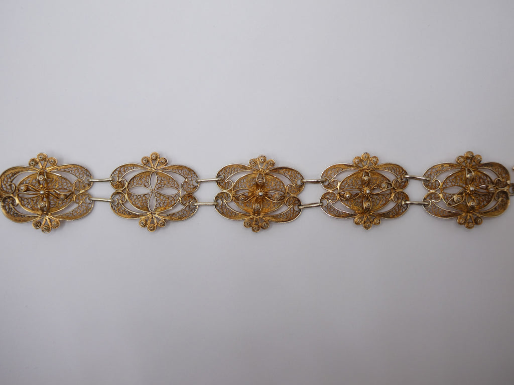 Vintage Gold Over Sterling Filigree Panel Bracelet