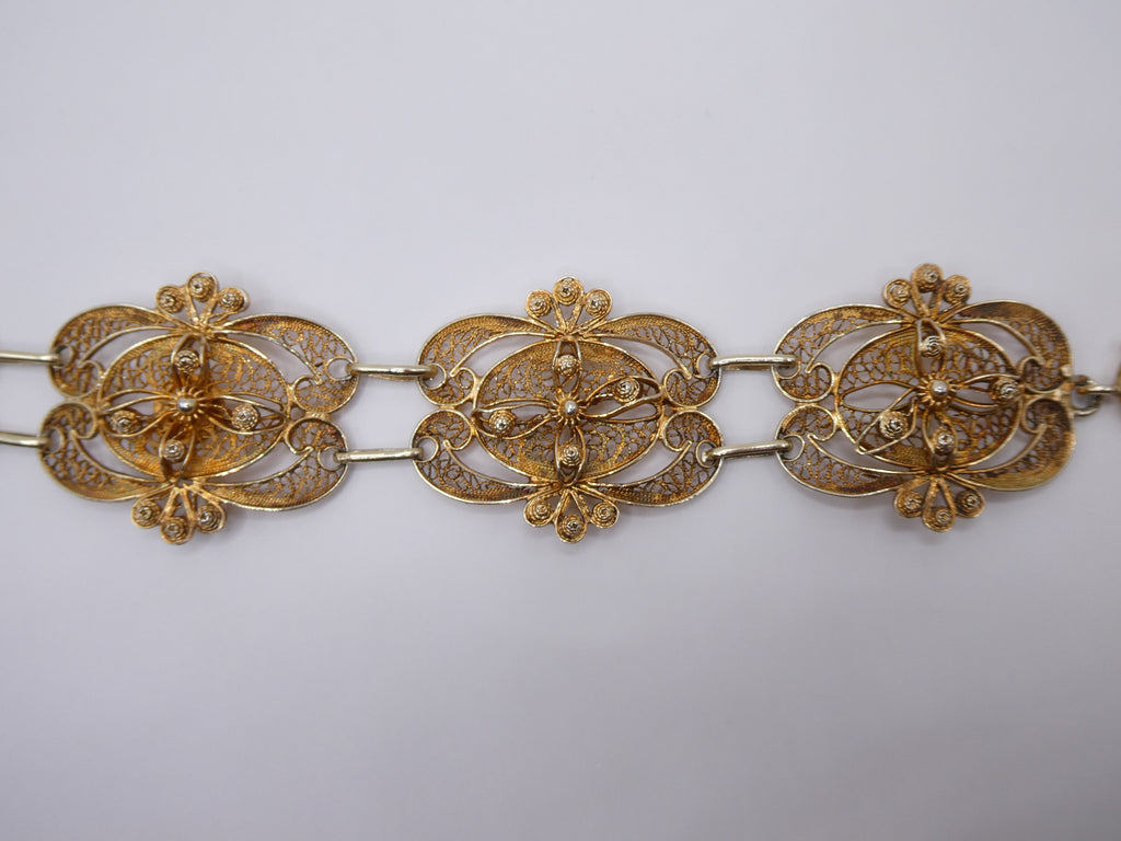 Vintage Gold Over Sterling Filigree Panel Bracelet