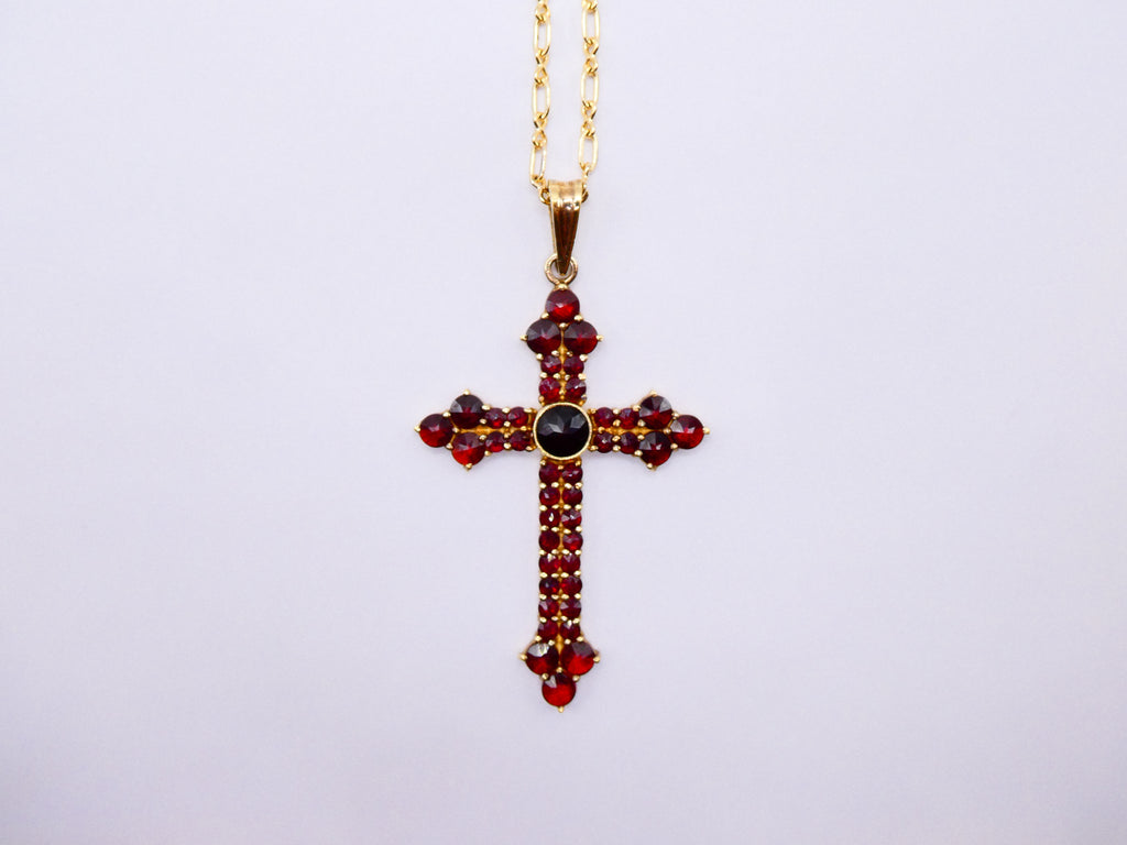 Vintage Gold Over Silver Garnet Cross