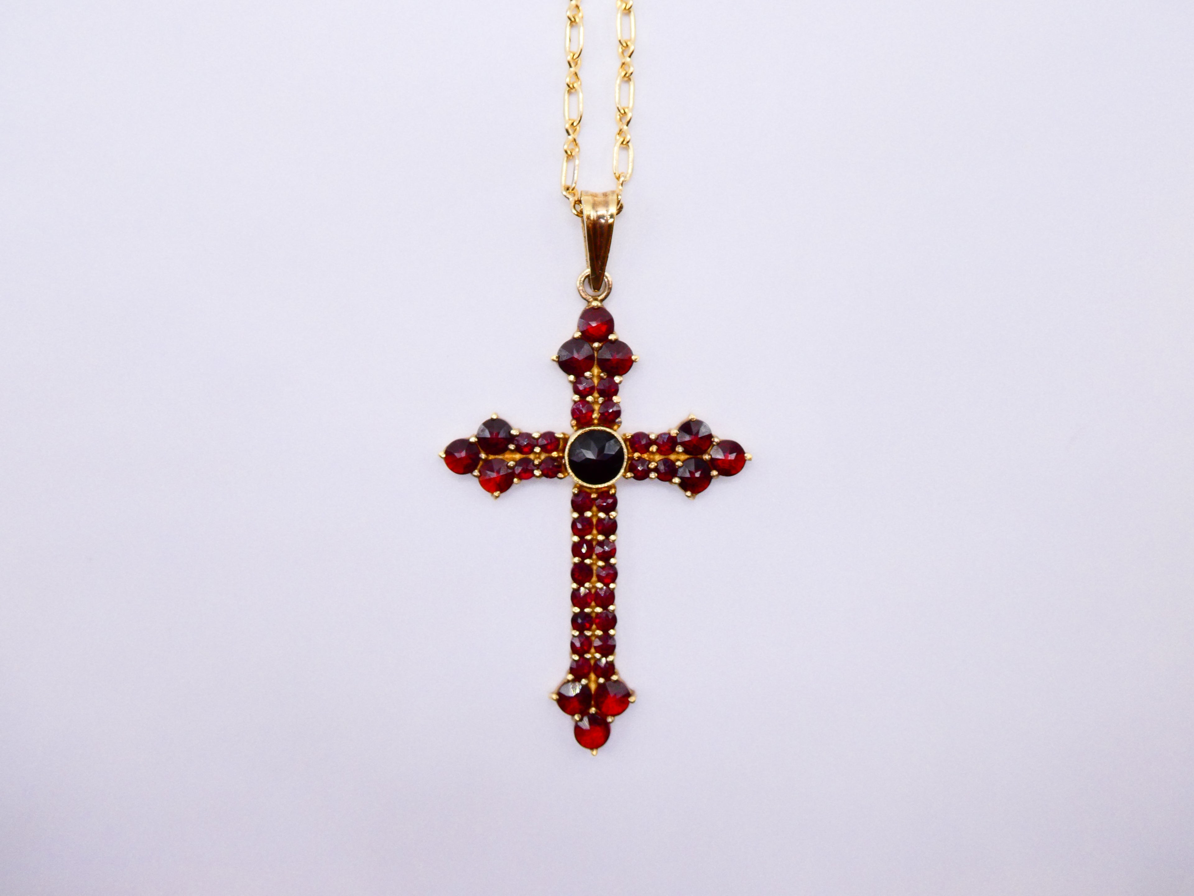 Vintage Gold Over Silver Garnet Cross