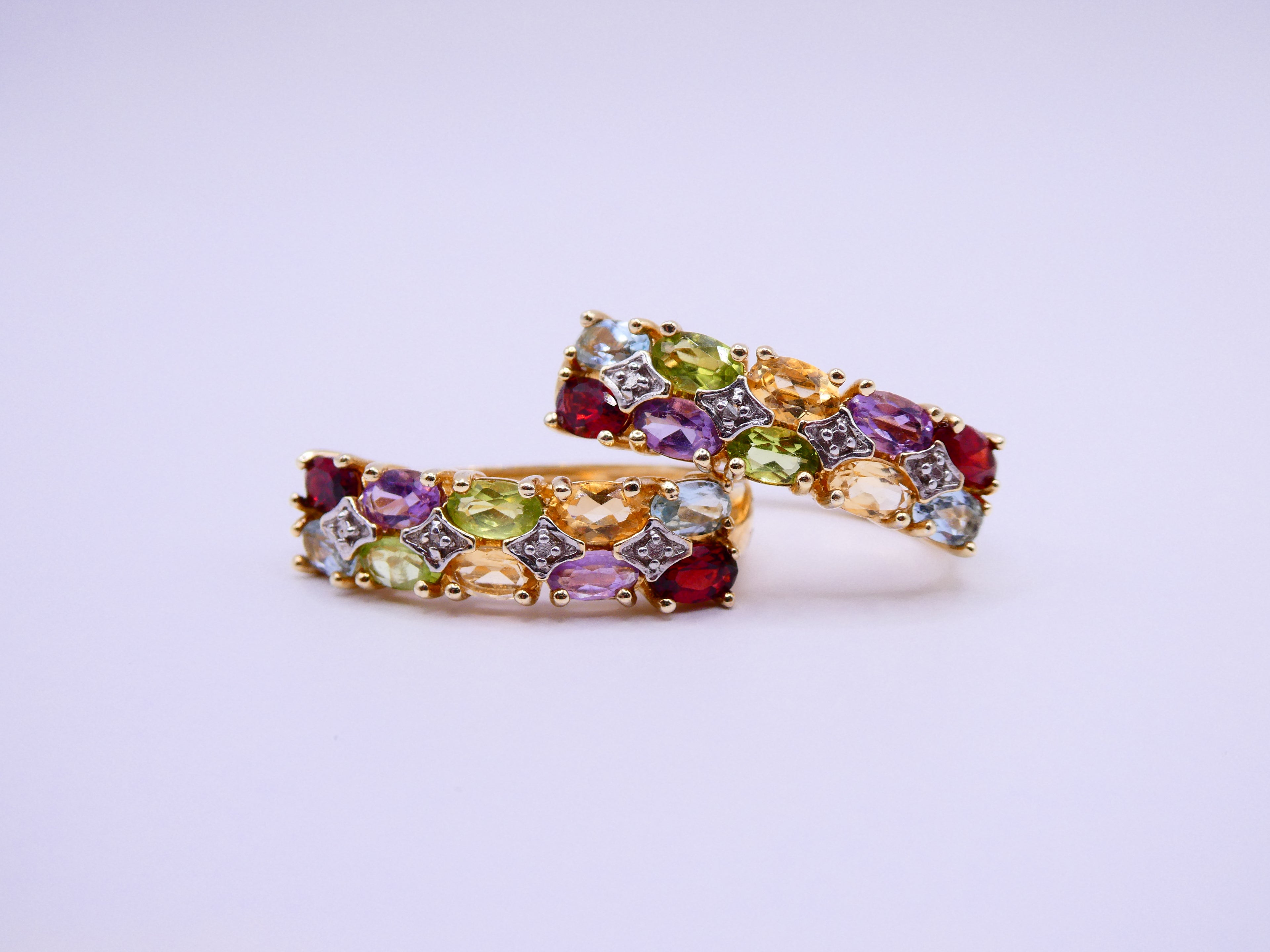Vintage Gold Over Silver Semi-Precious Hoop Earrings