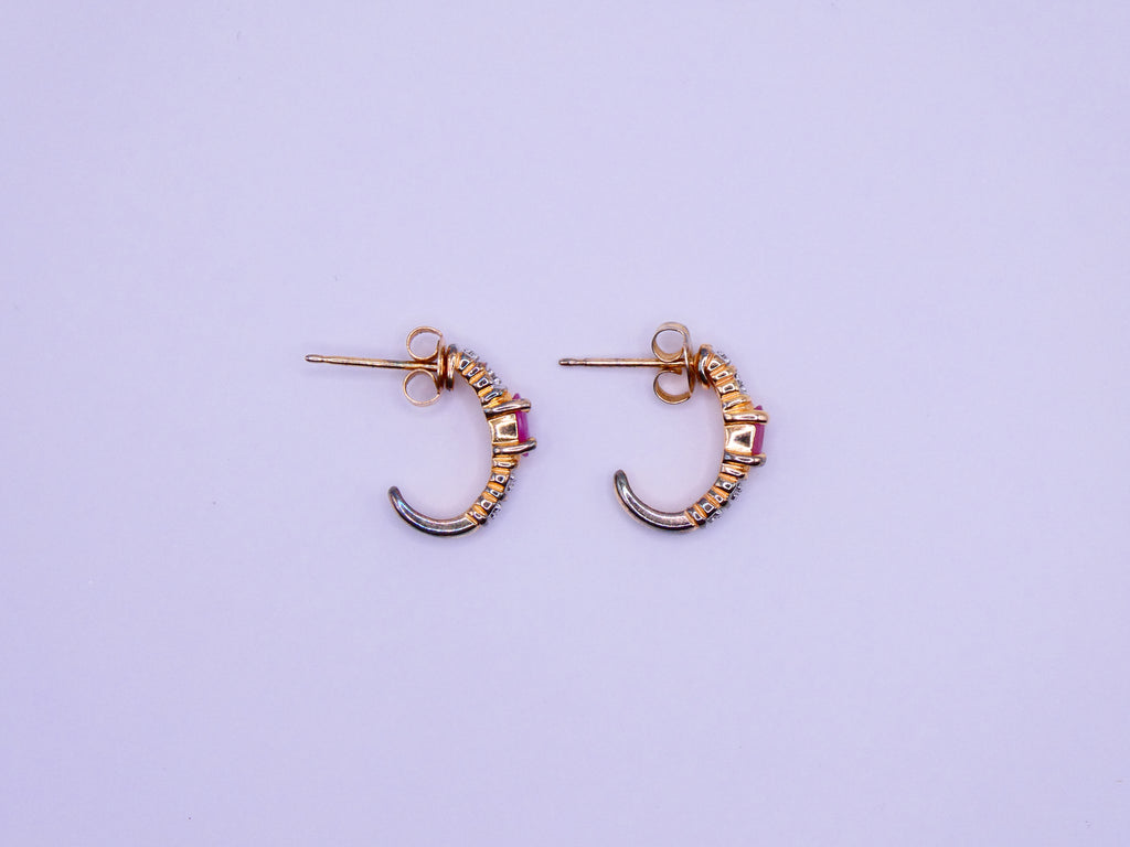 Vintage 18k Gold Over Silver Ruby Cabochon Earrings