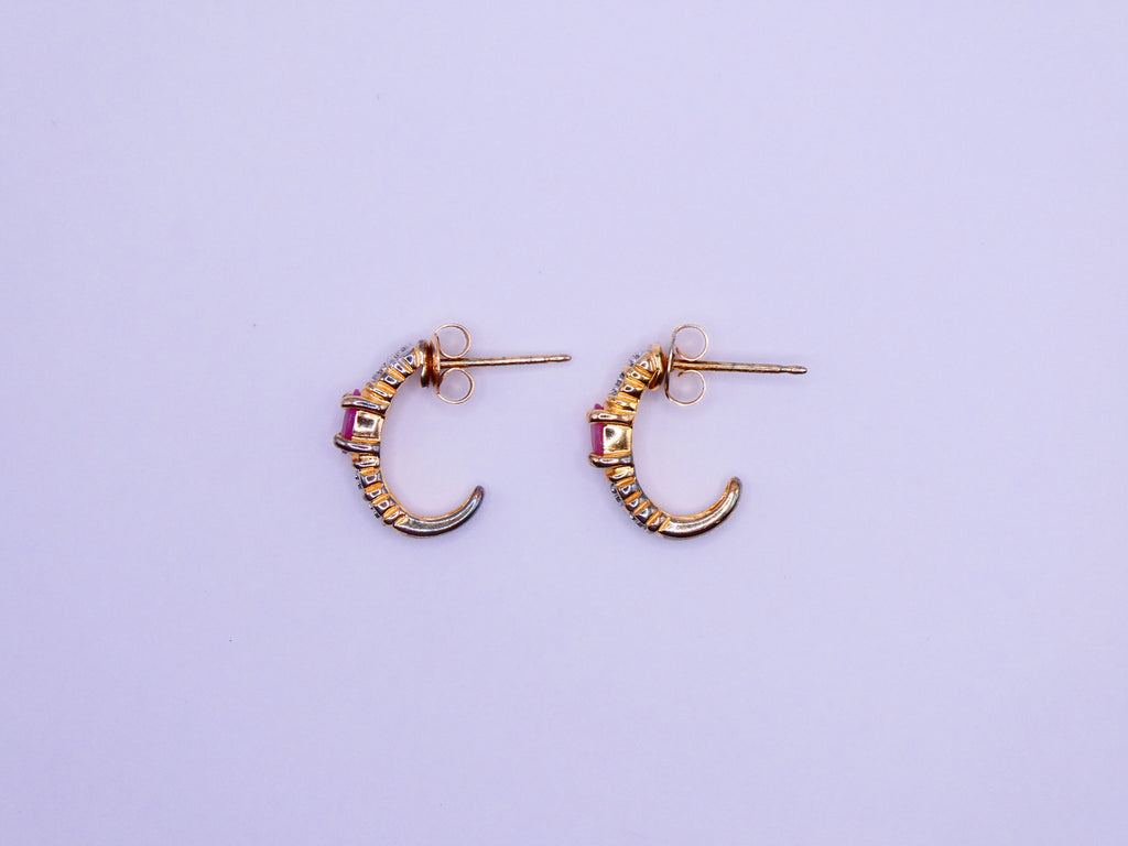 Vintage 18k Gold Over Silver Ruby Cabochon Earrings