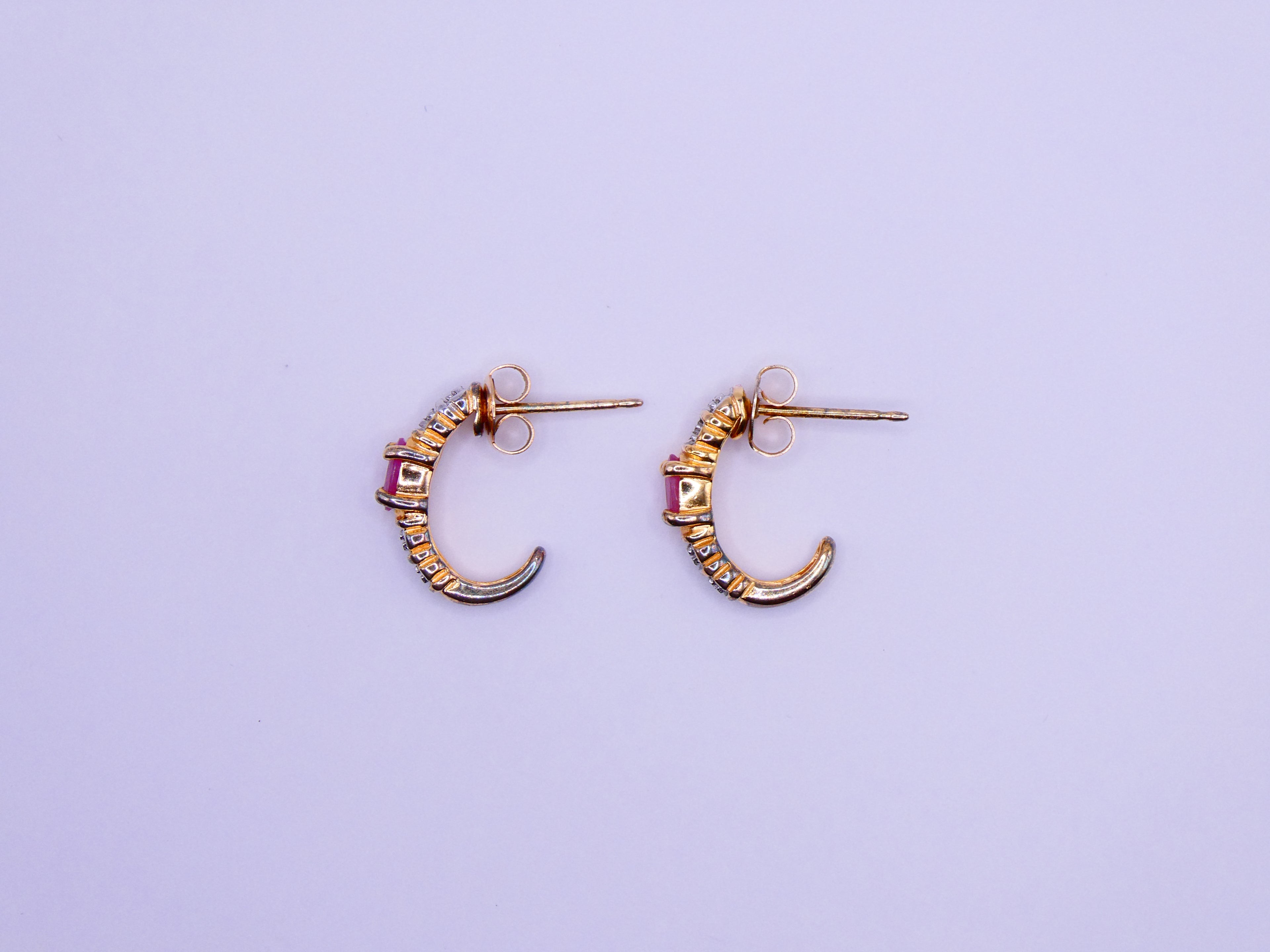 Vintage 18k Gold Over Silver Ruby Cabochon Earrings