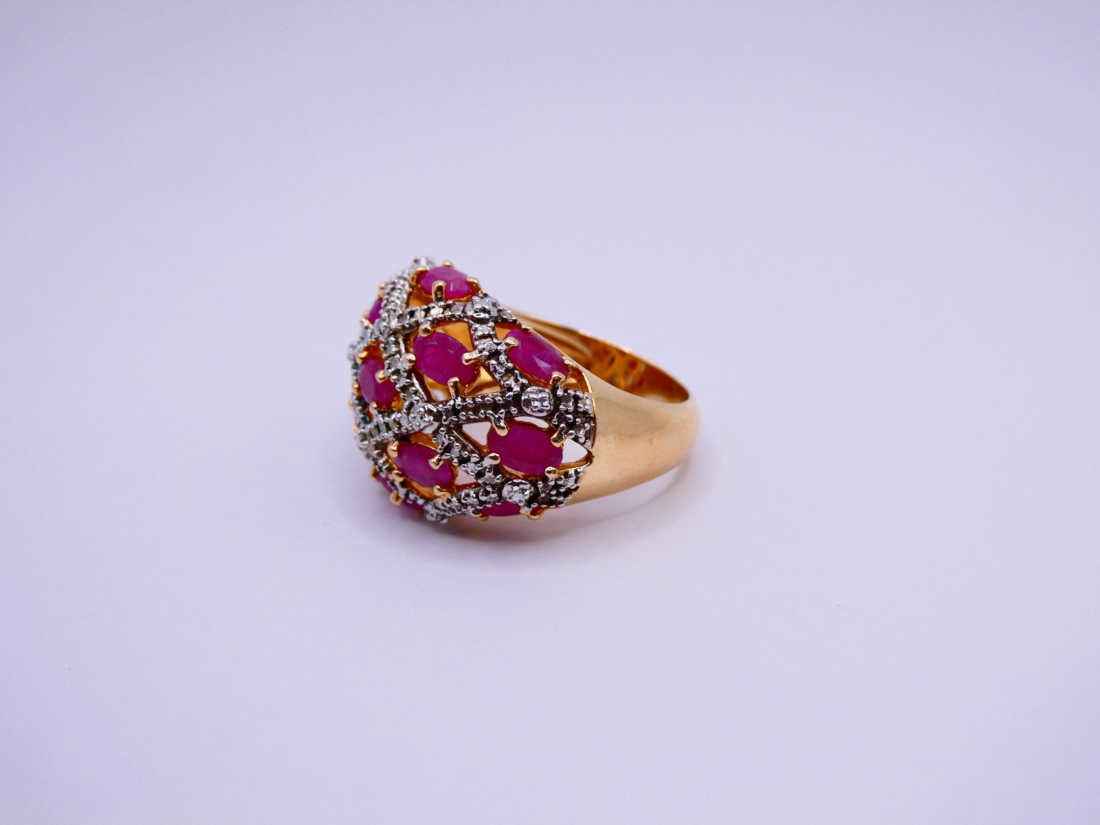 Vintage 18k Gold Over Silver Ruby Cabochon and CZ Ring