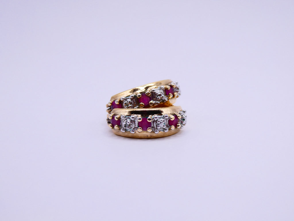 Vintage 18k Gold Over Silver Ruby & Diamond Earrings