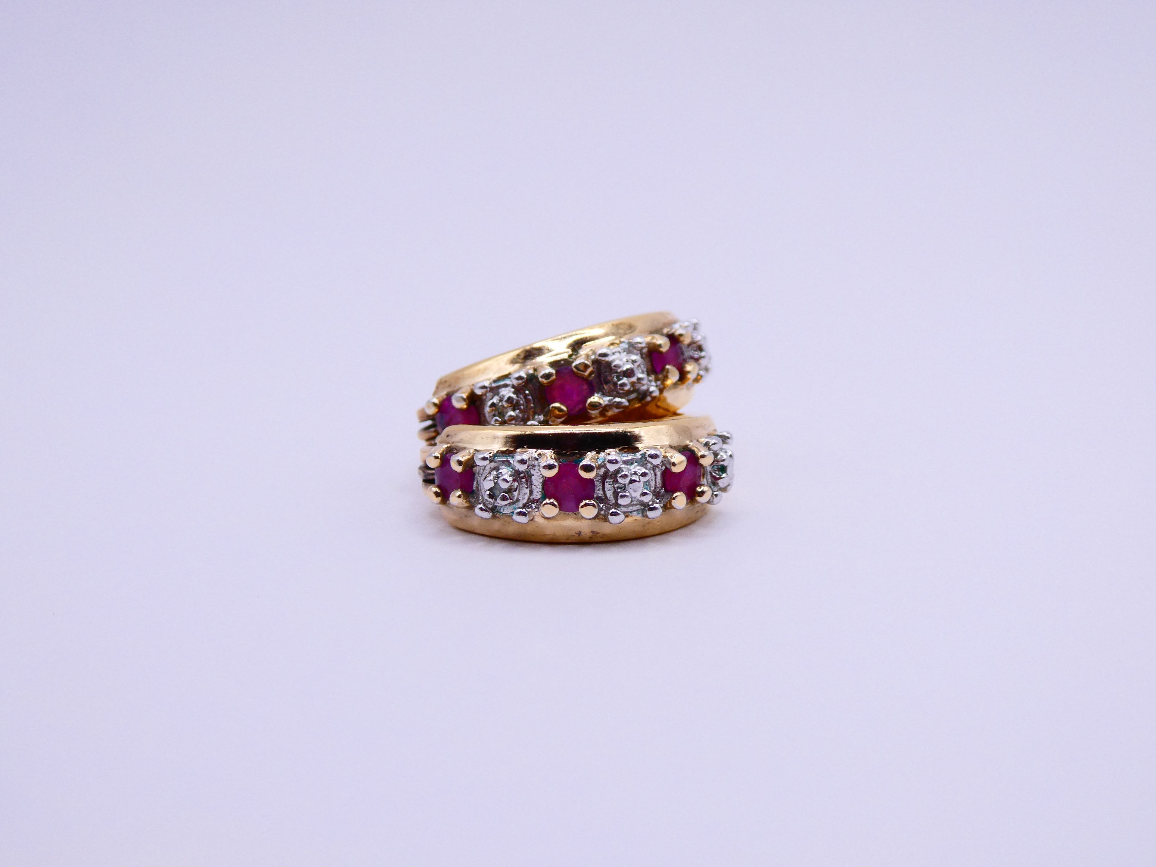 Vintage 18k Gold Over Silver Ruby & Diamond Earrings